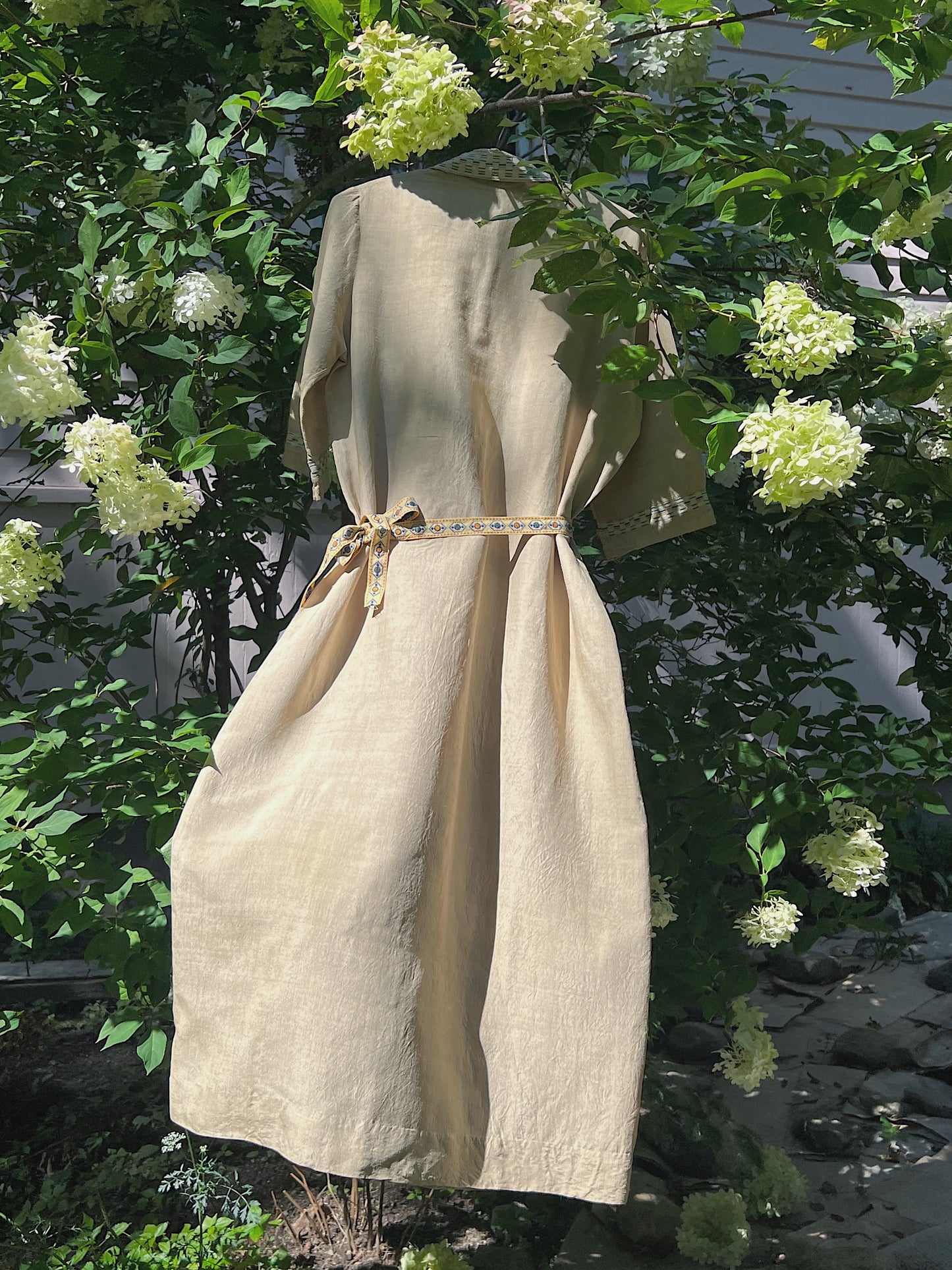 1920s Raw Silk Dress With Woven Details