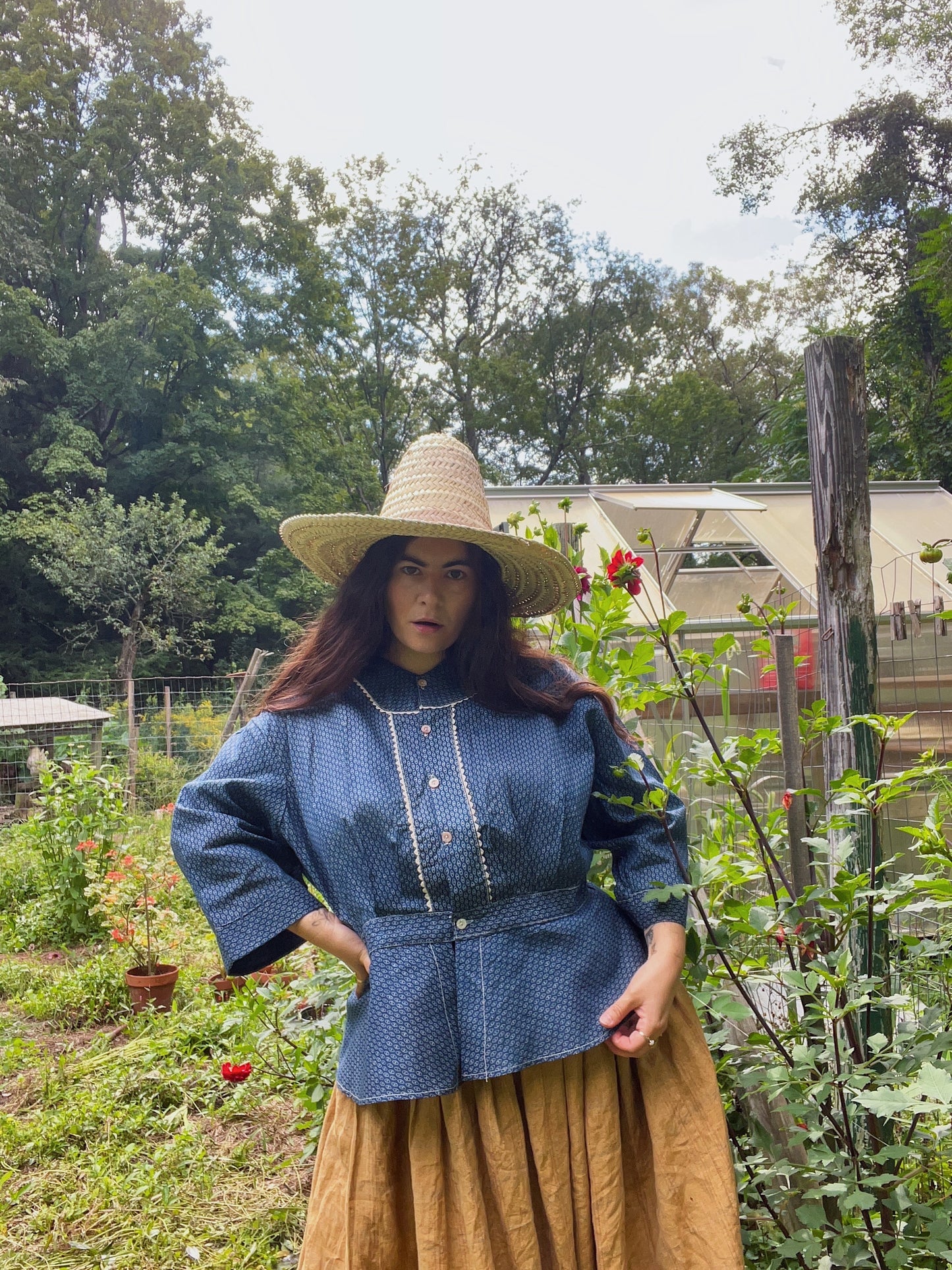 Deadstock Indigo Calico Blouse, Rare