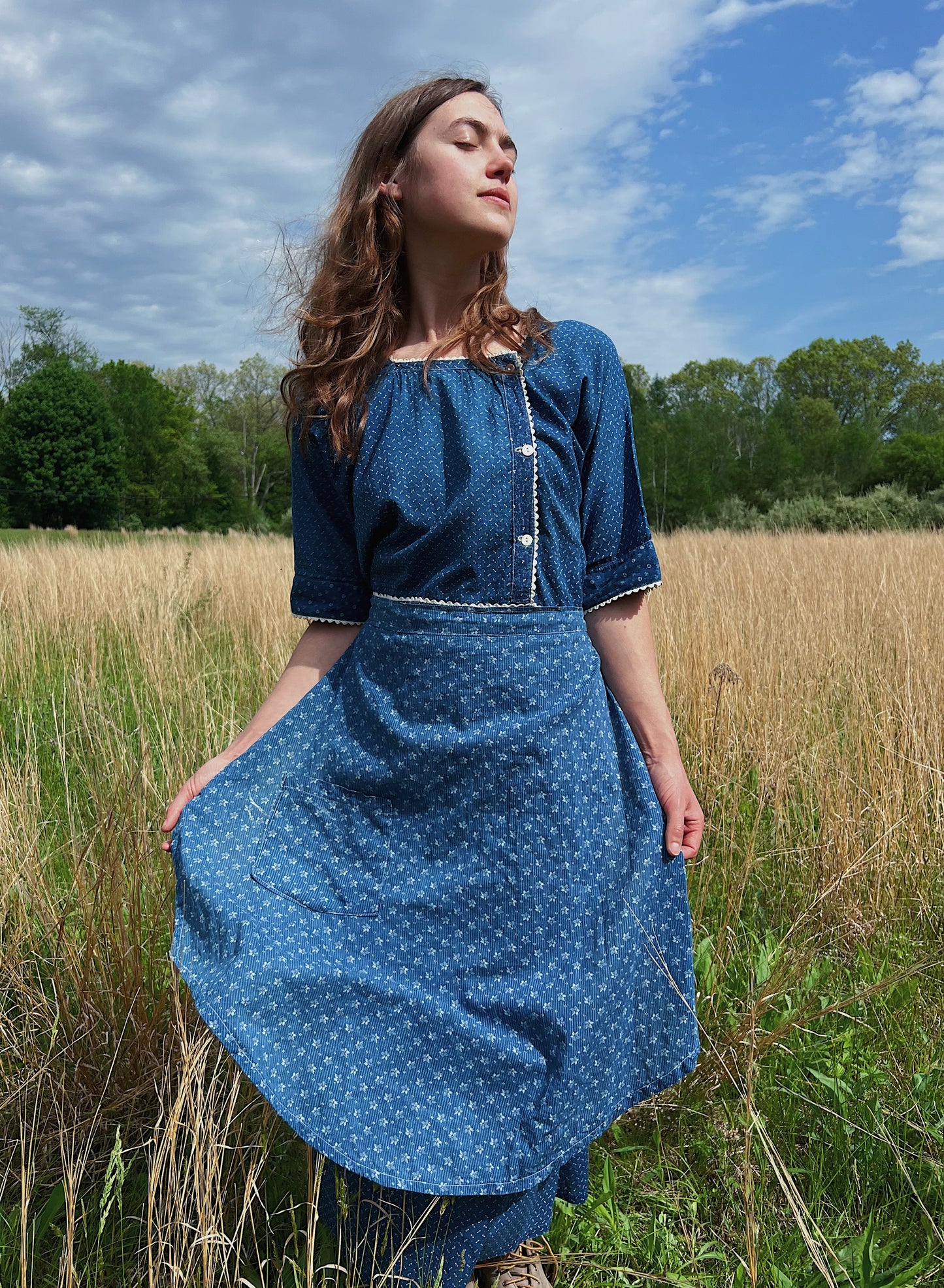 1900s Indigo Calico Apron