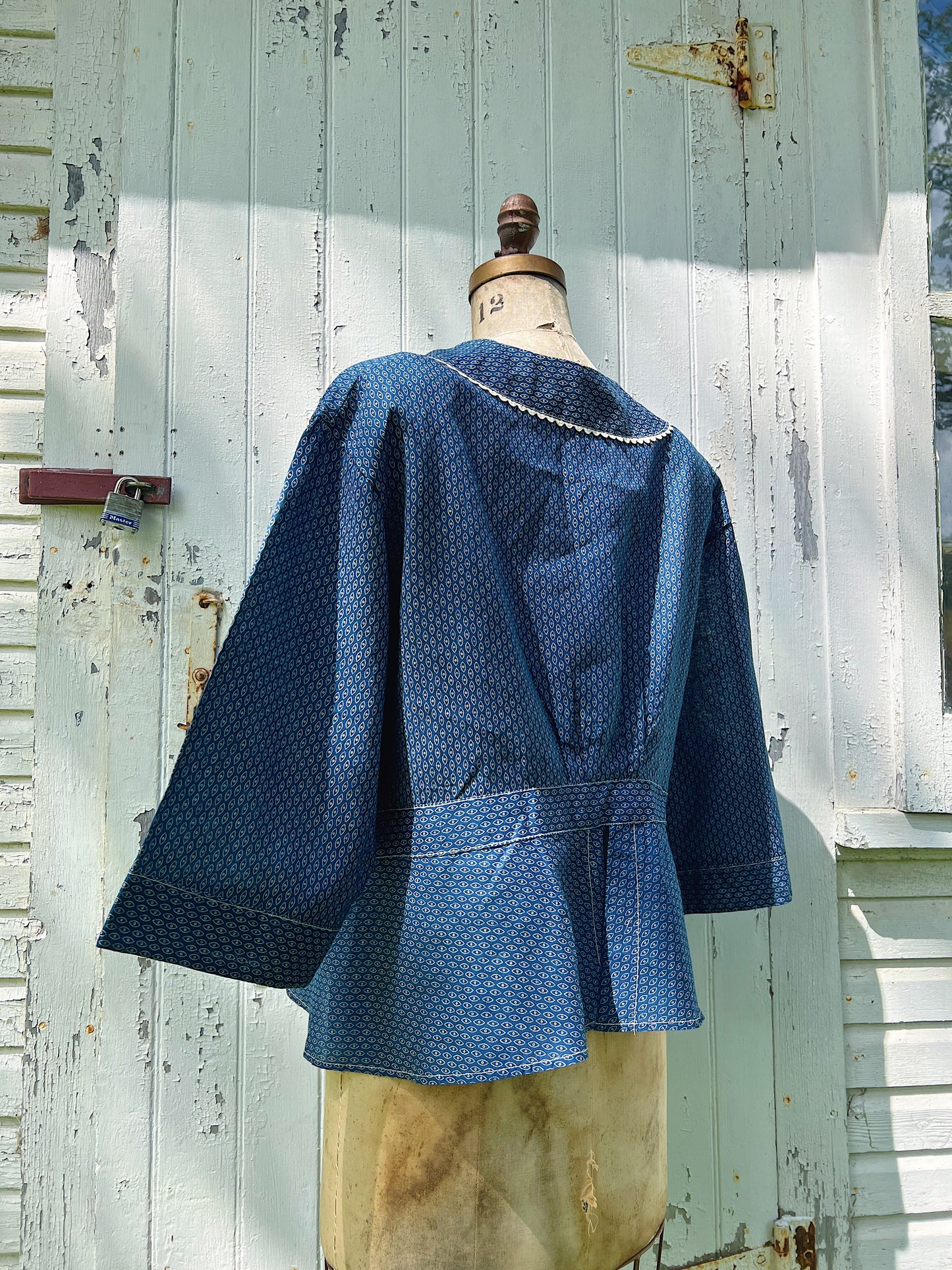 Deadstock Indigo Calico Blouse, Rare