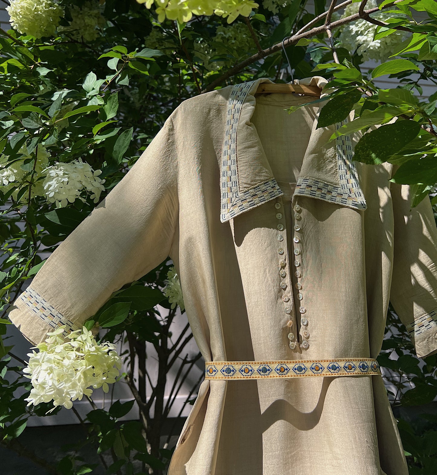 1920s Raw Silk Dress With Woven Details