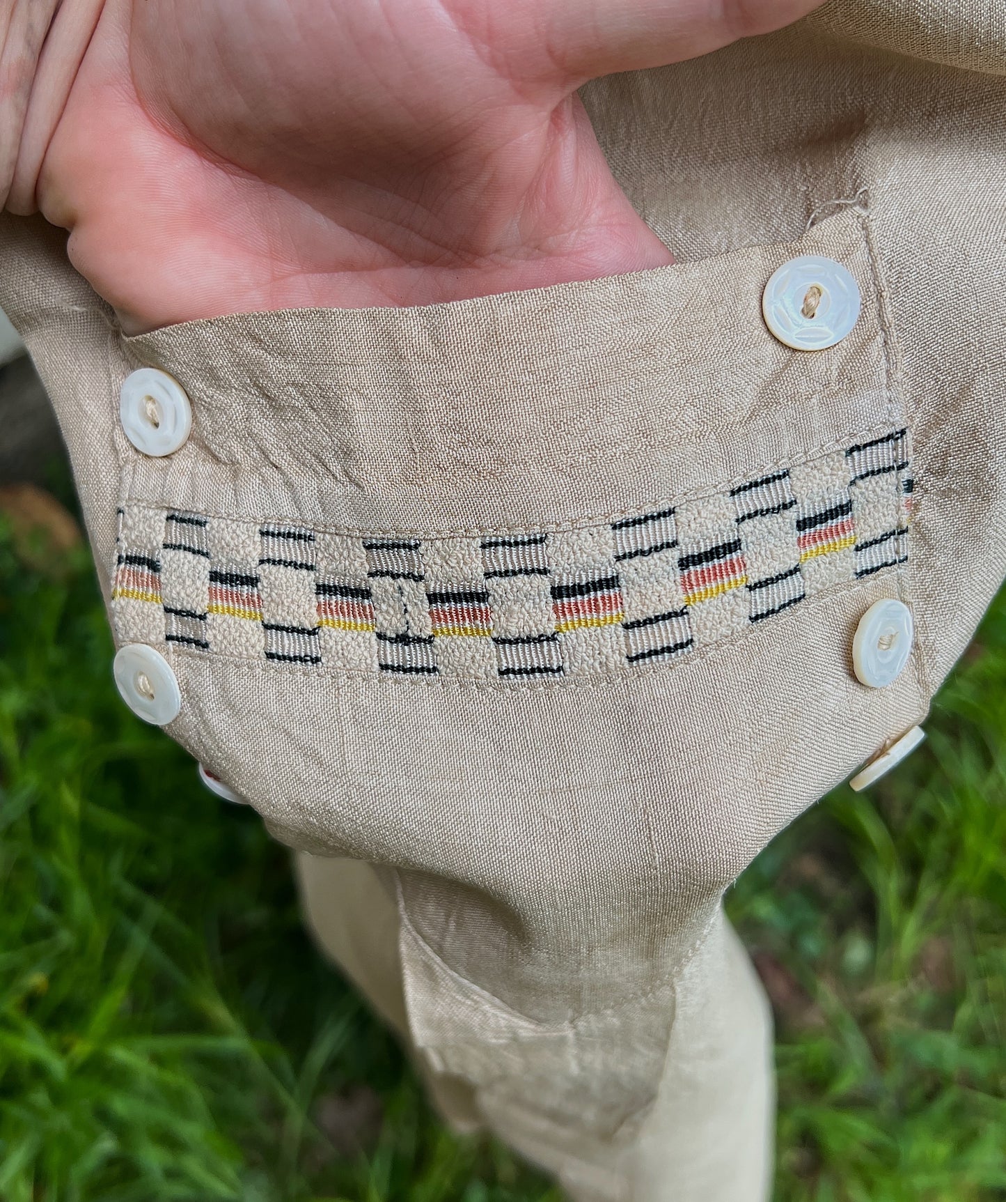 1920s Raw Silk Dress With Woven Details