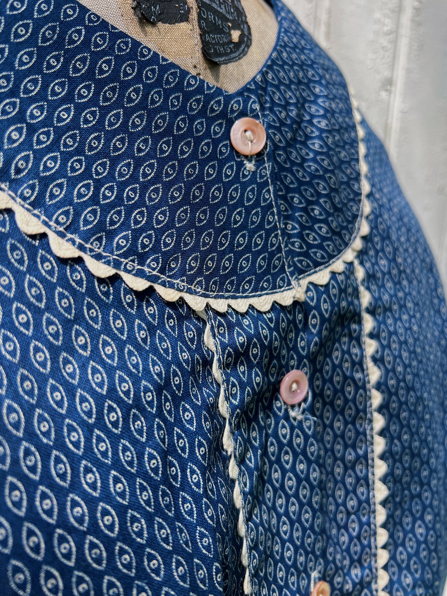 Deadstock Indigo Calico Blouse, Rare