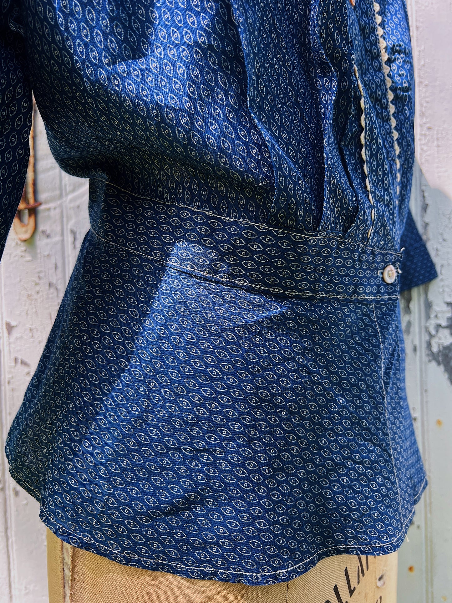 Deadstock Indigo Calico Blouse, Rare