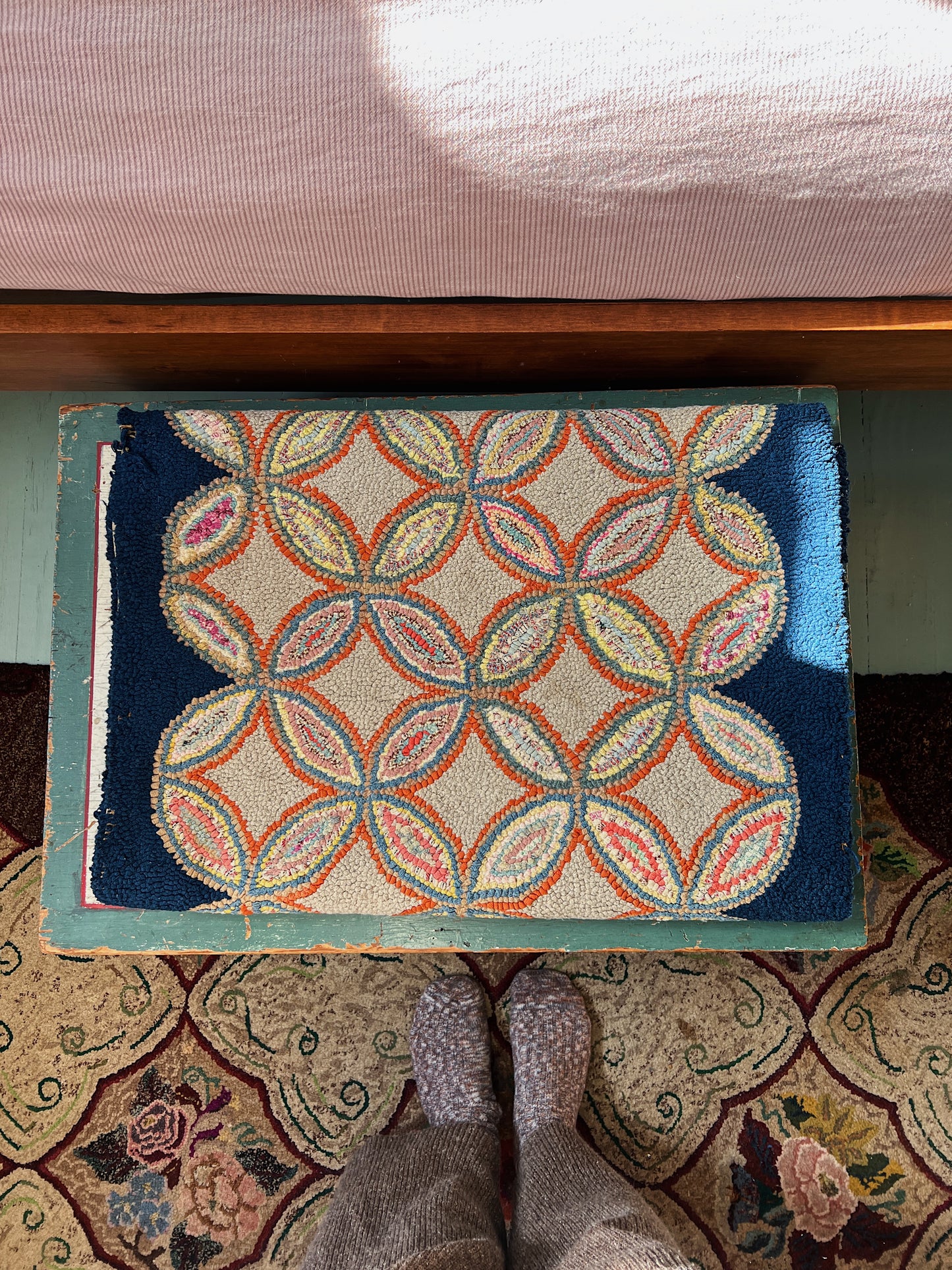 Antique Geometric Hooked Rug Runner