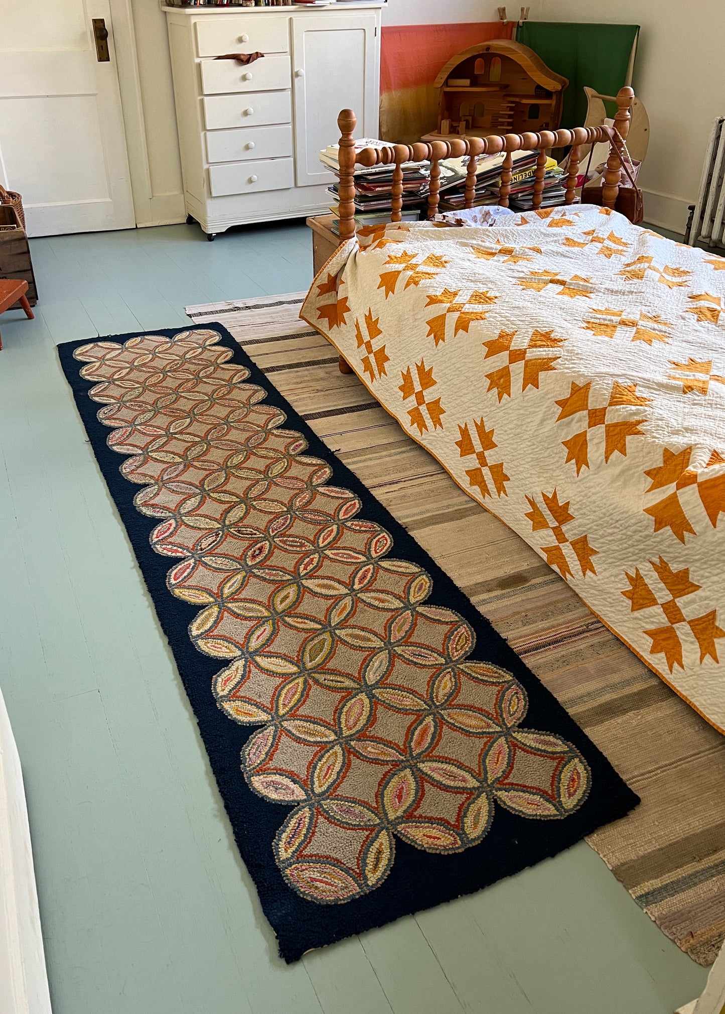 Antique Geometric Hooked Rug Runner