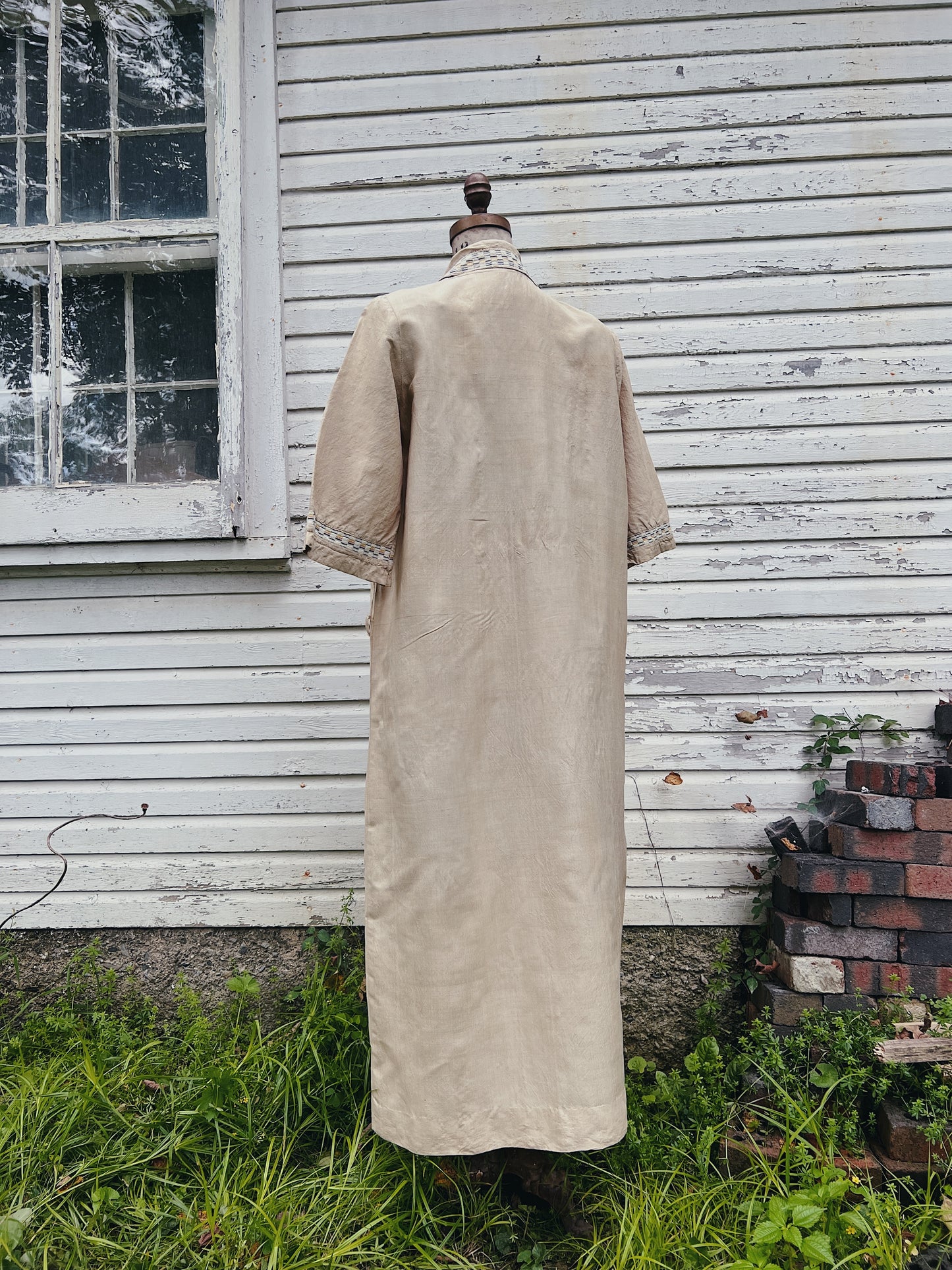 1920s Raw Silk Dress With Woven Details