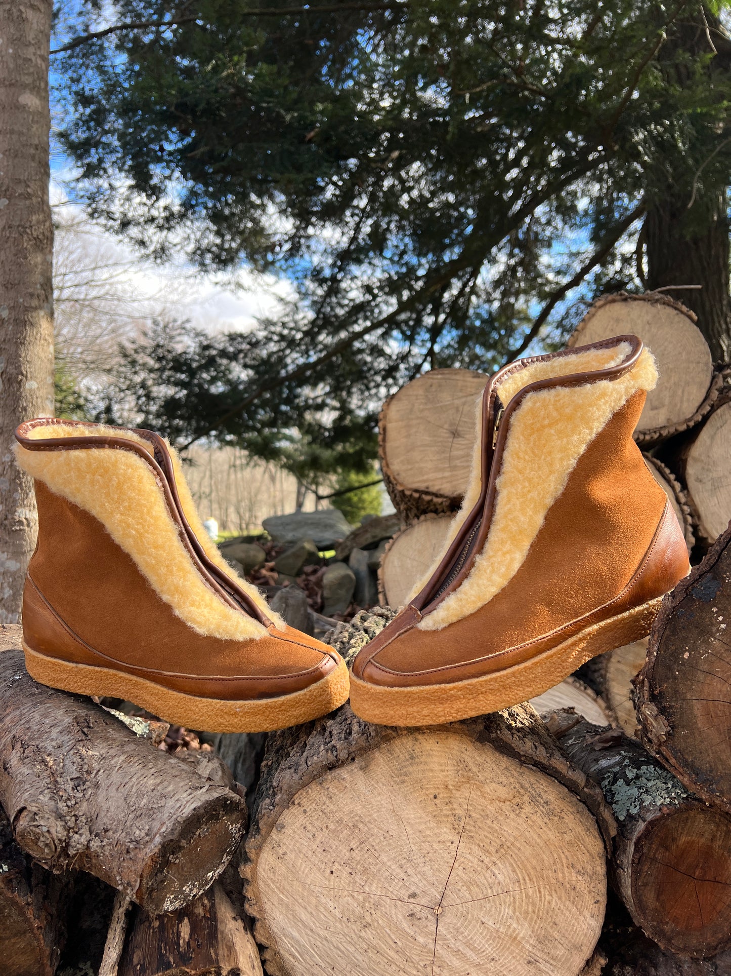 1970s Cursive Tag LL Bean Shearling & Suede Boots
