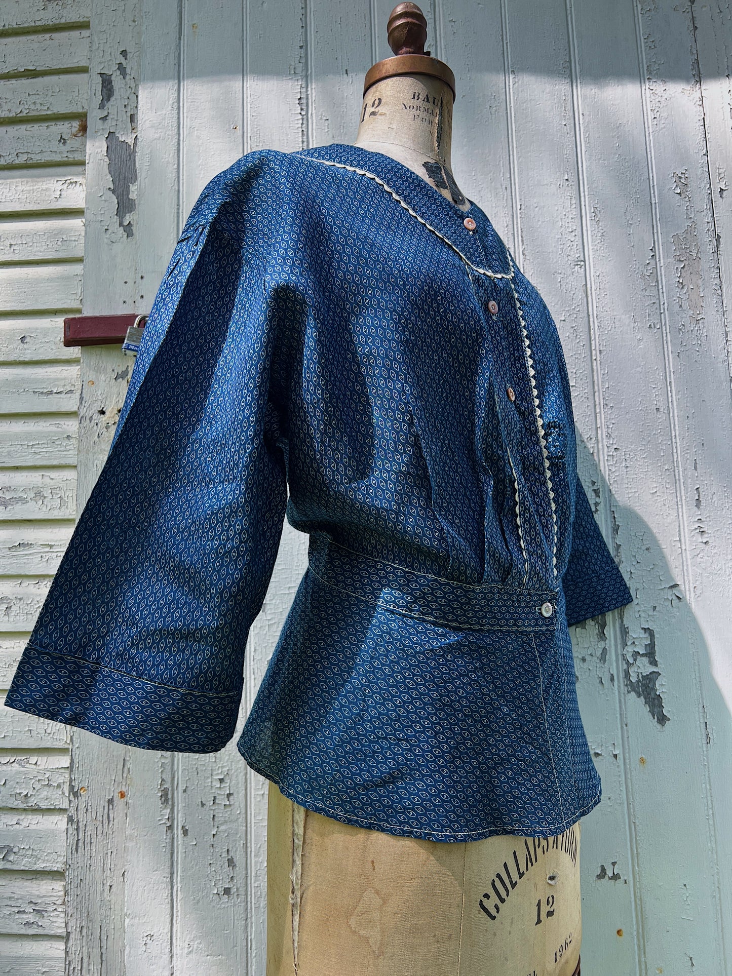 Deadstock Indigo Calico Blouse, Rare