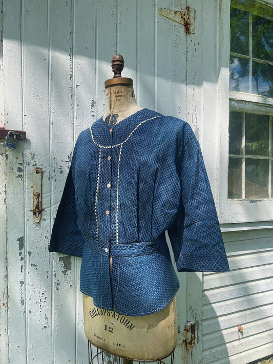 Deadstock Indigo Calico Blouse, Rare