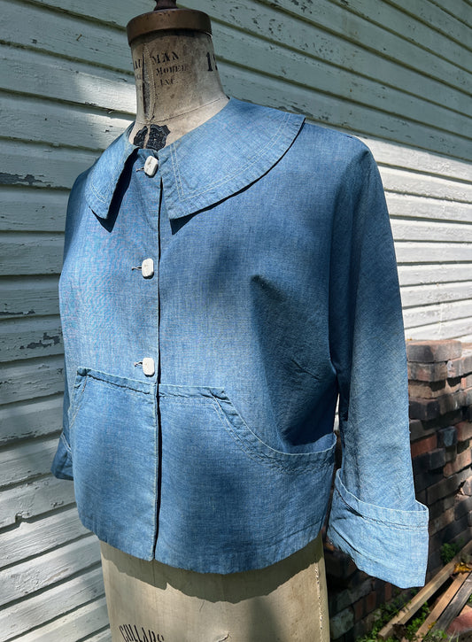 30s/40s Sanforized Chambray Jacket, ‘Sea Blues’ By Korday