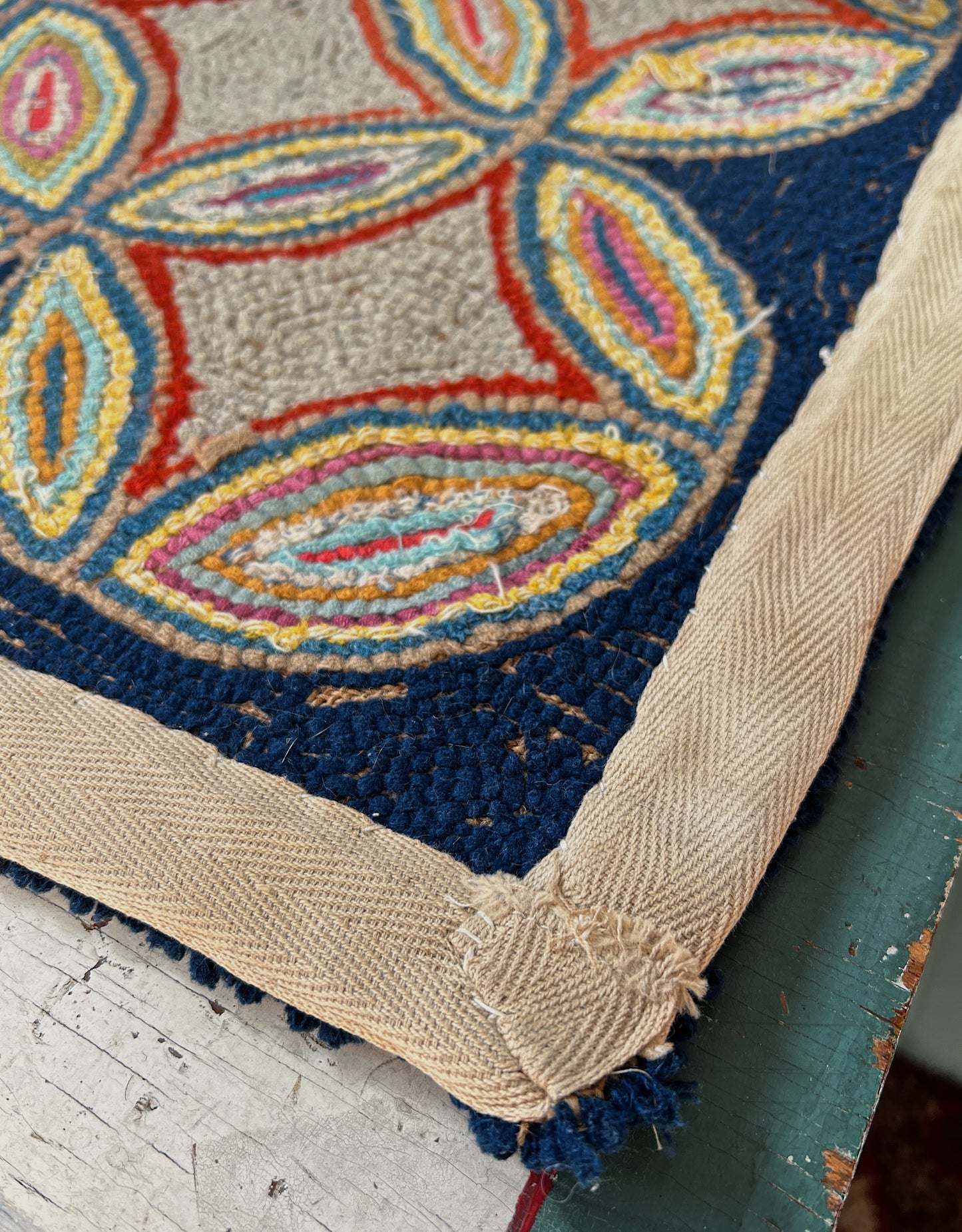 Antique Geometric Hooked Rug Runner