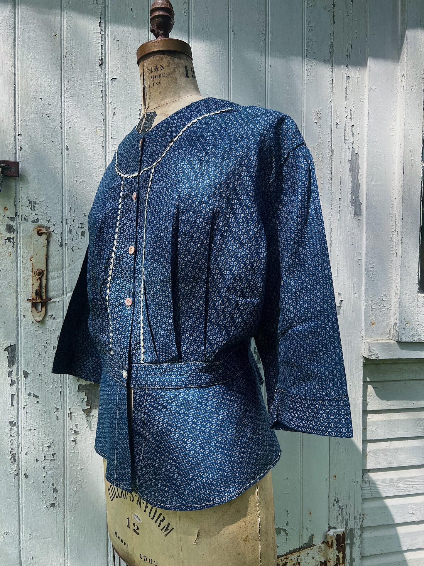 Deadstock Indigo Calico Blouse, Rare