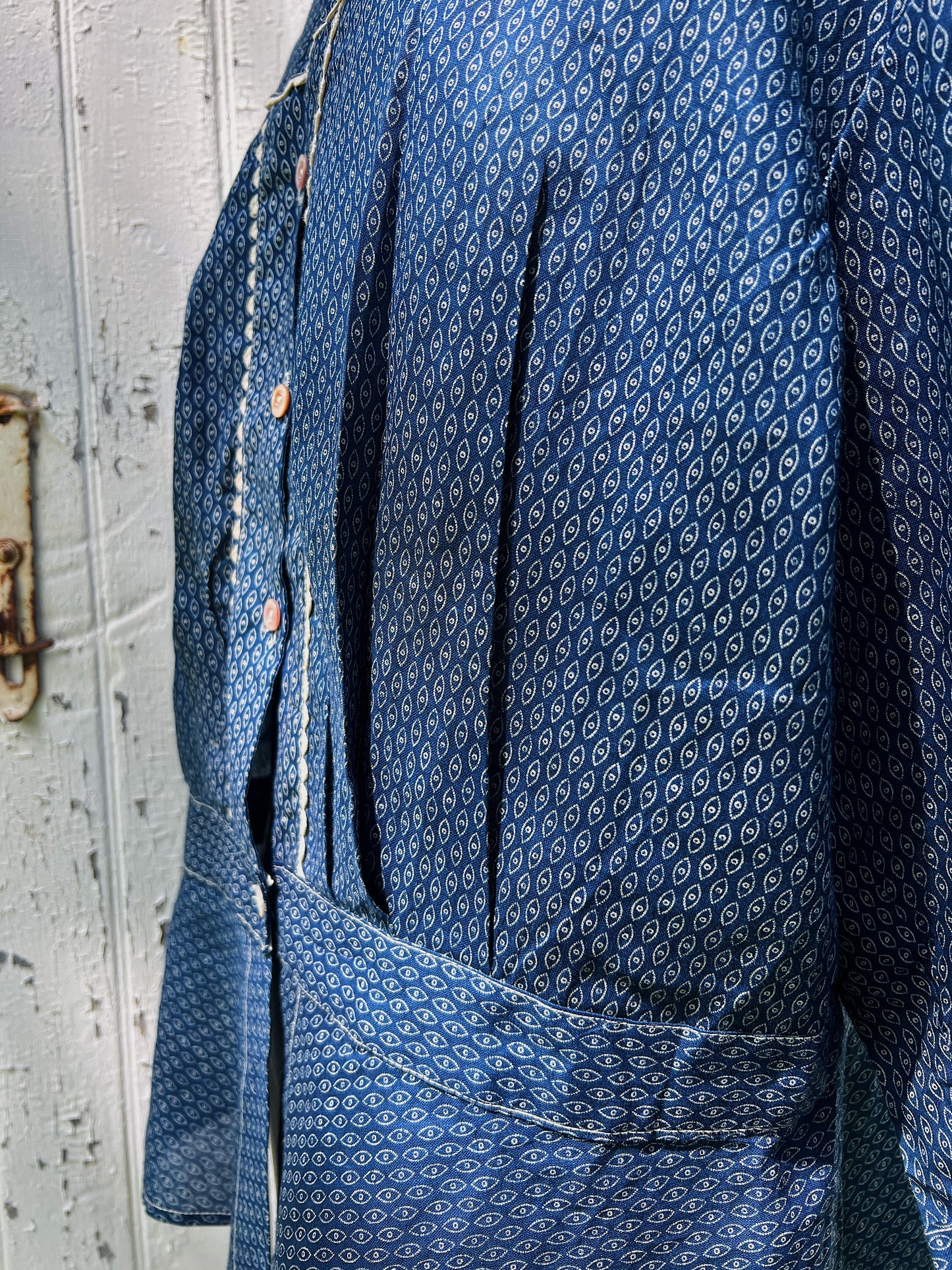 Deadstock Indigo Calico Blouse, Rare