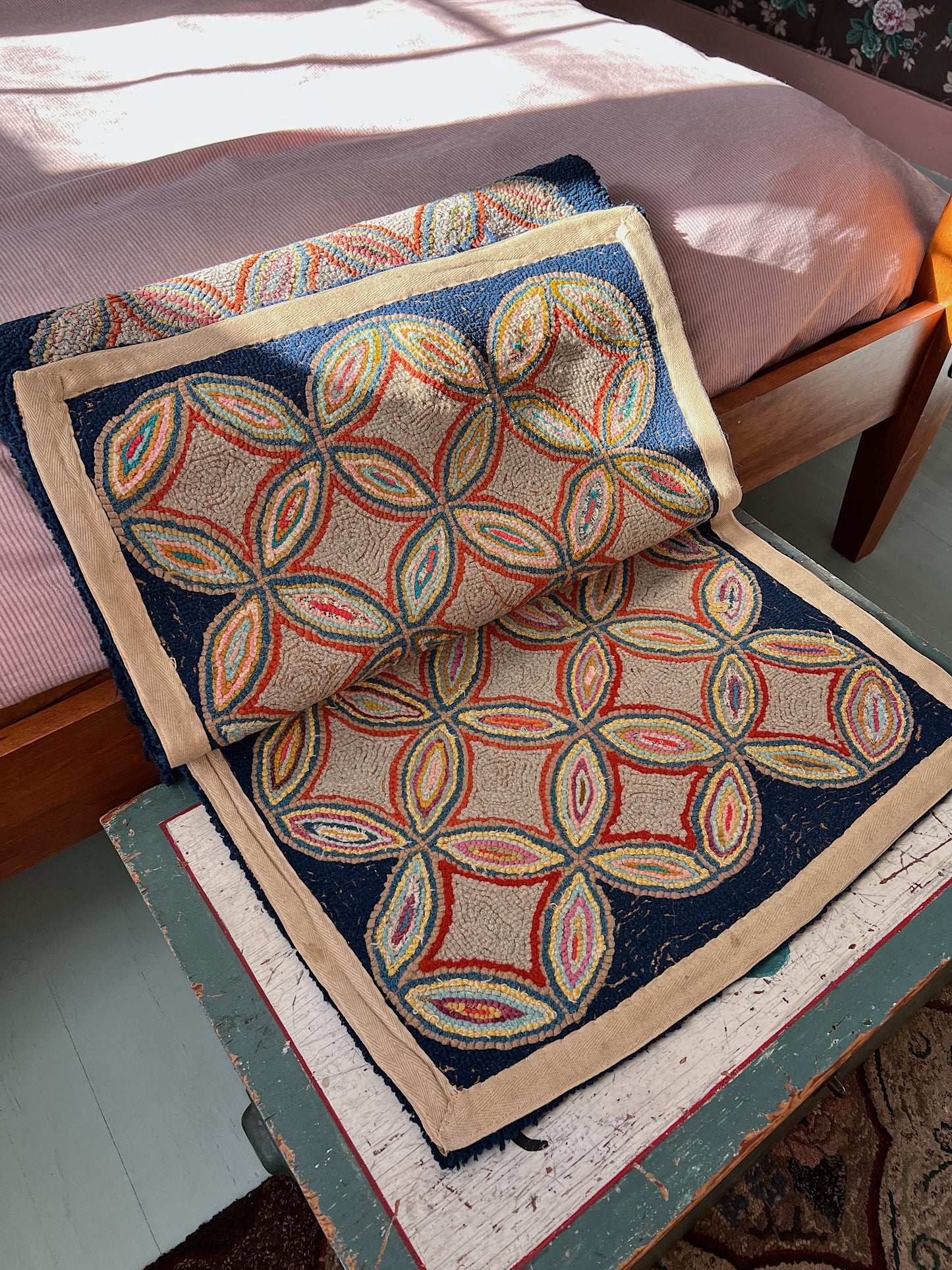 Antique Geometric Hooked Rug Runner