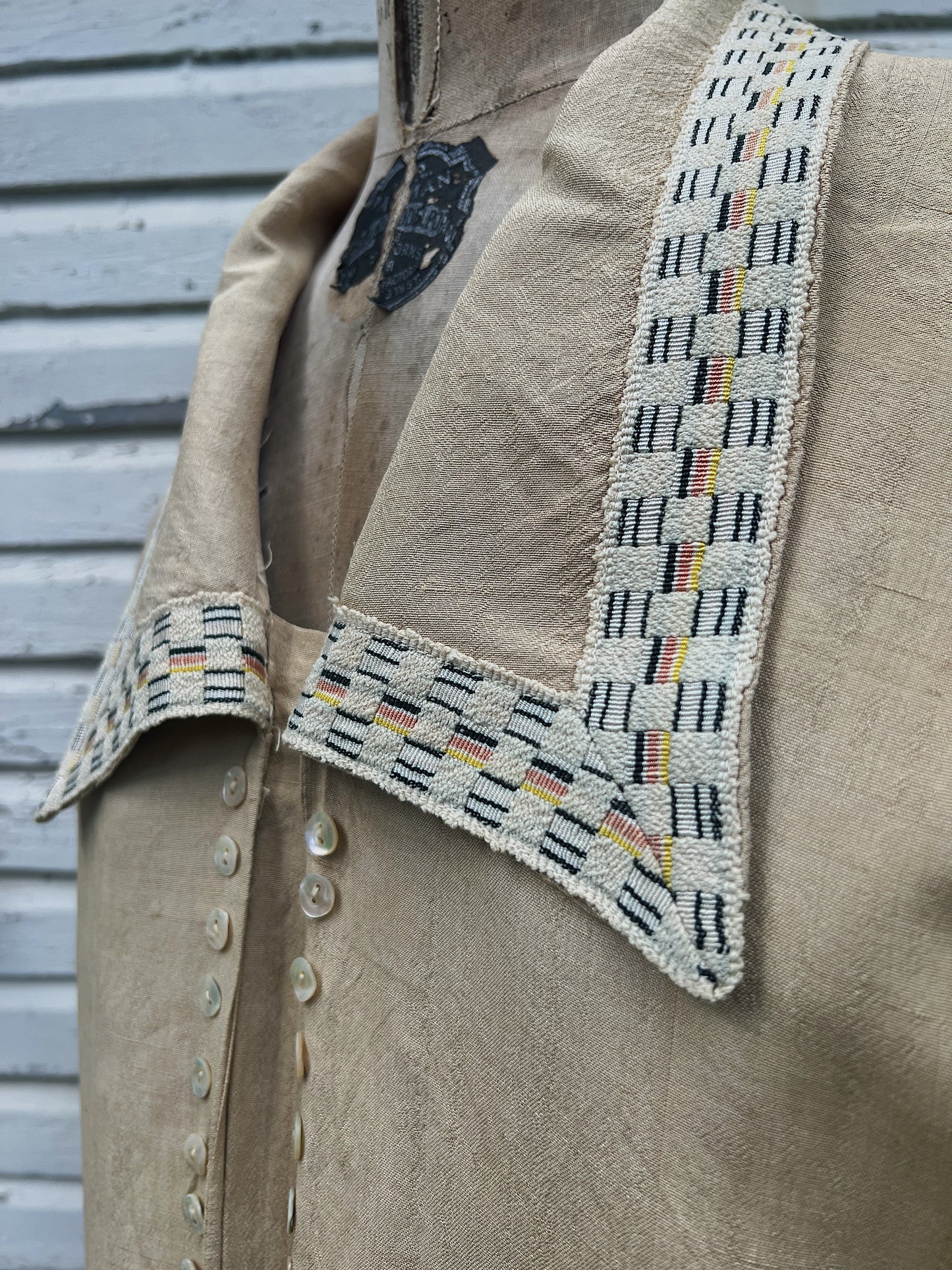 1920s Raw Silk Dress With Woven Details