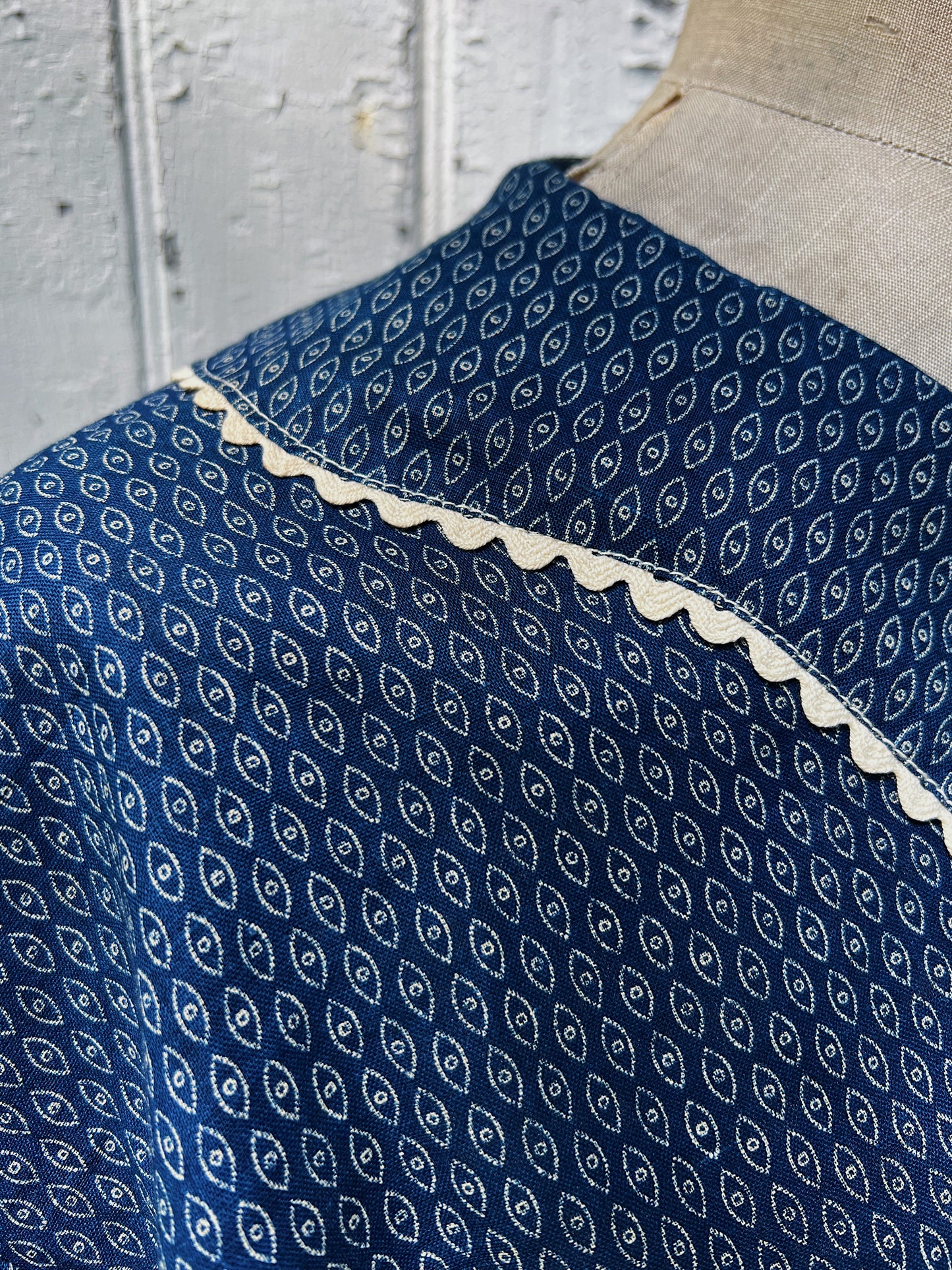 Deadstock Indigo Calico Blouse, Rare