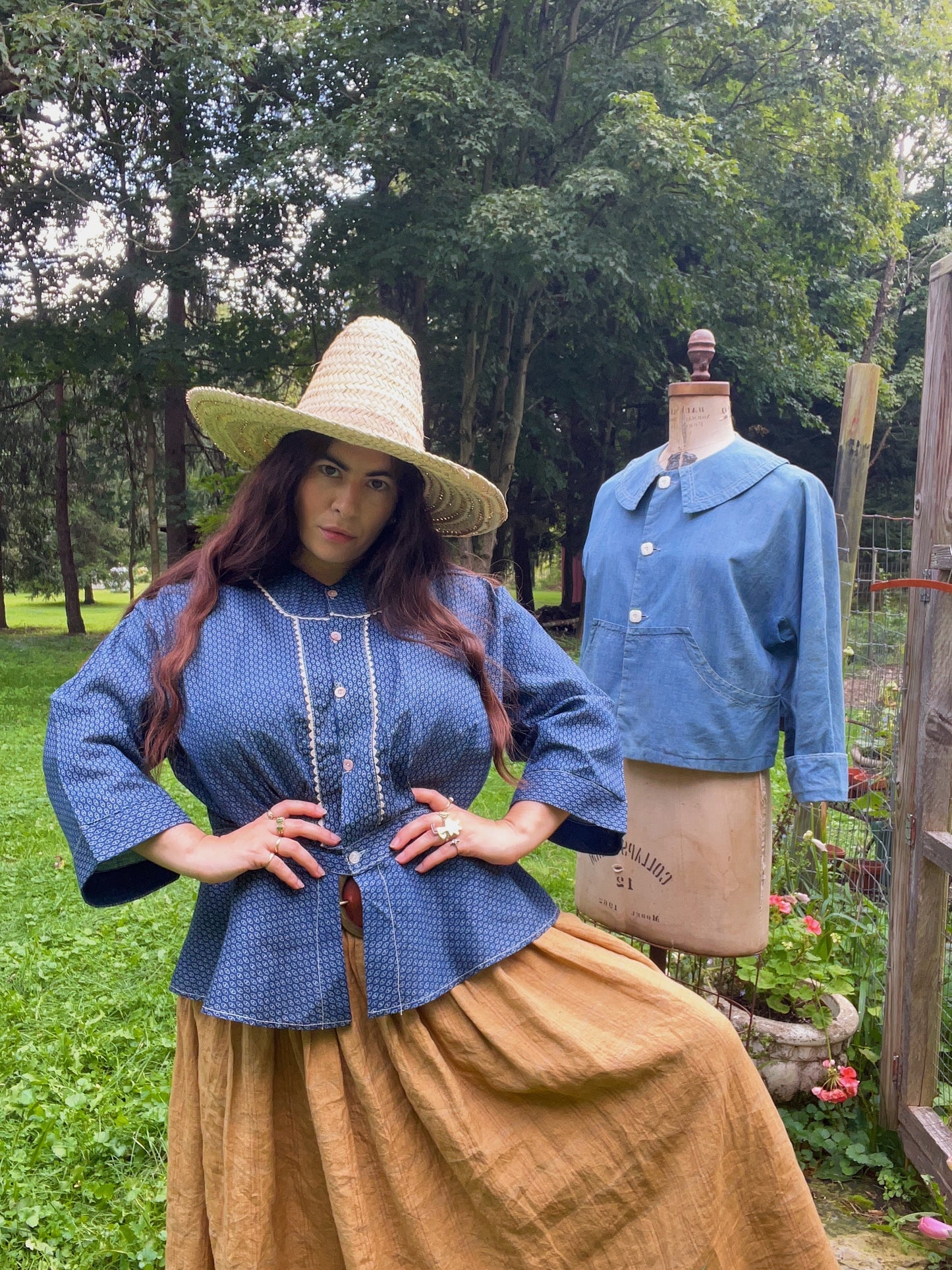 Deadstock Indigo Calico Blouse, Rare