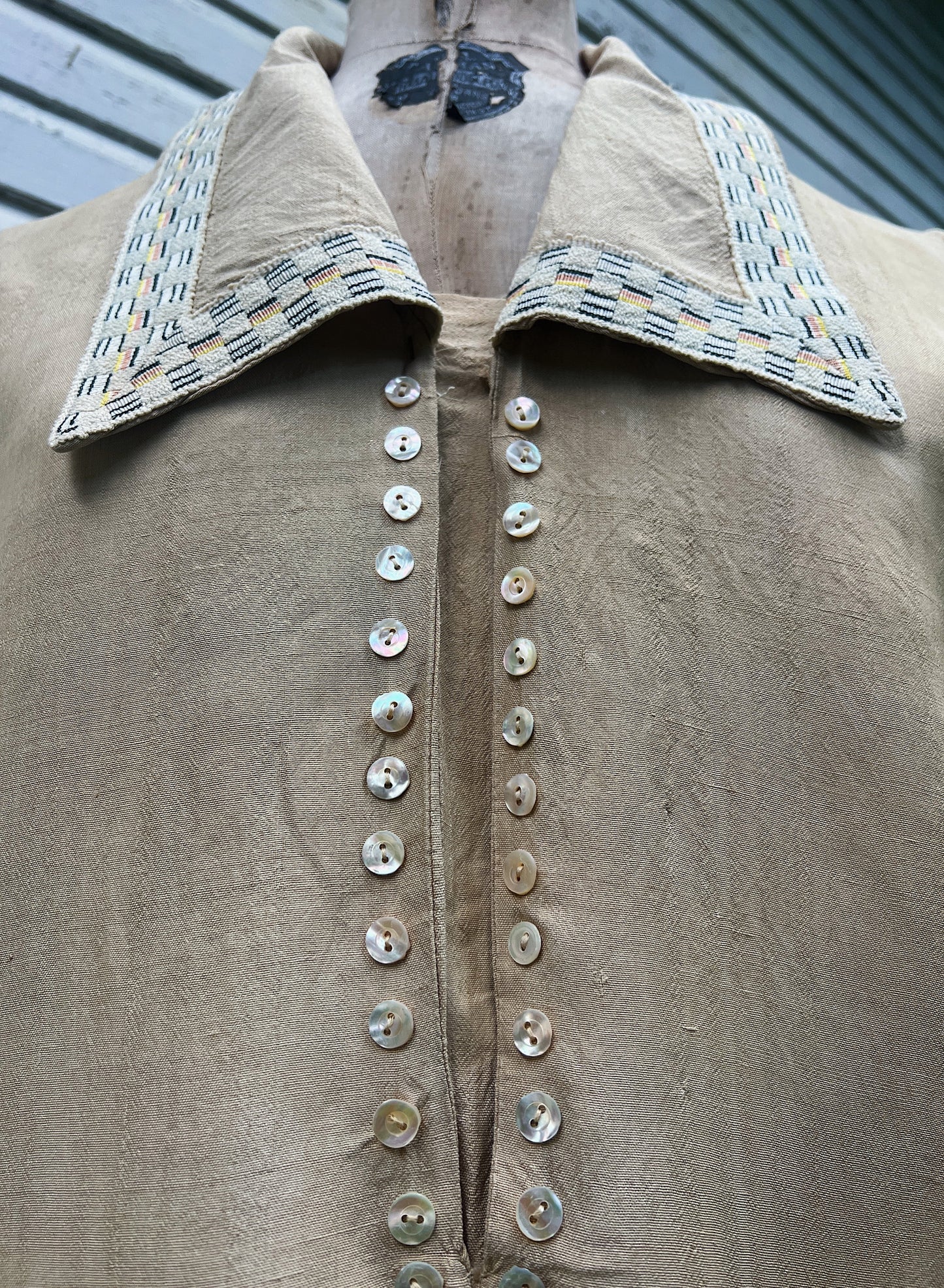 1920s Raw Silk Dress With Woven Details