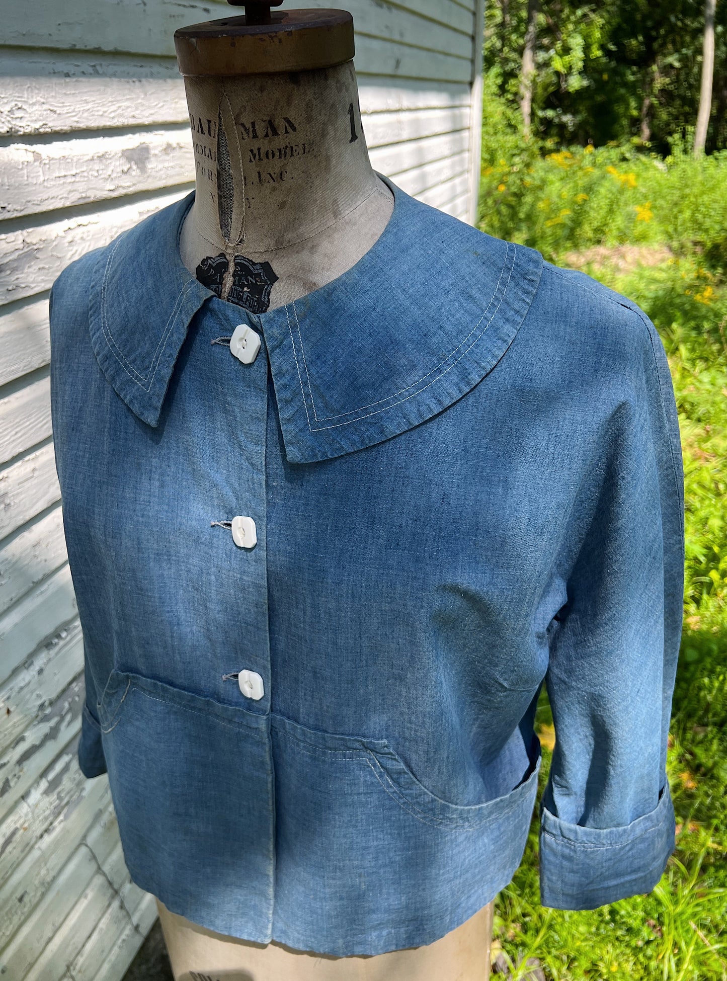 30s/40s Sanforized Chambray Jacket, ‘Sea Blues’ By Korday