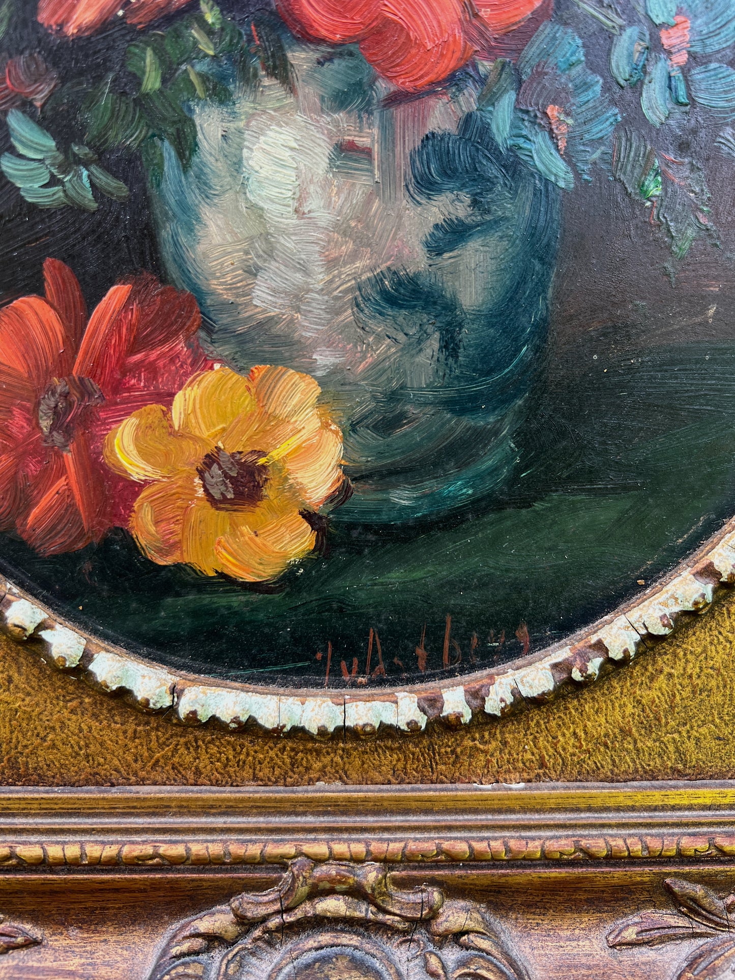 Victorian Era Floral Still Life Oil Painting In Custom Gilt Frame