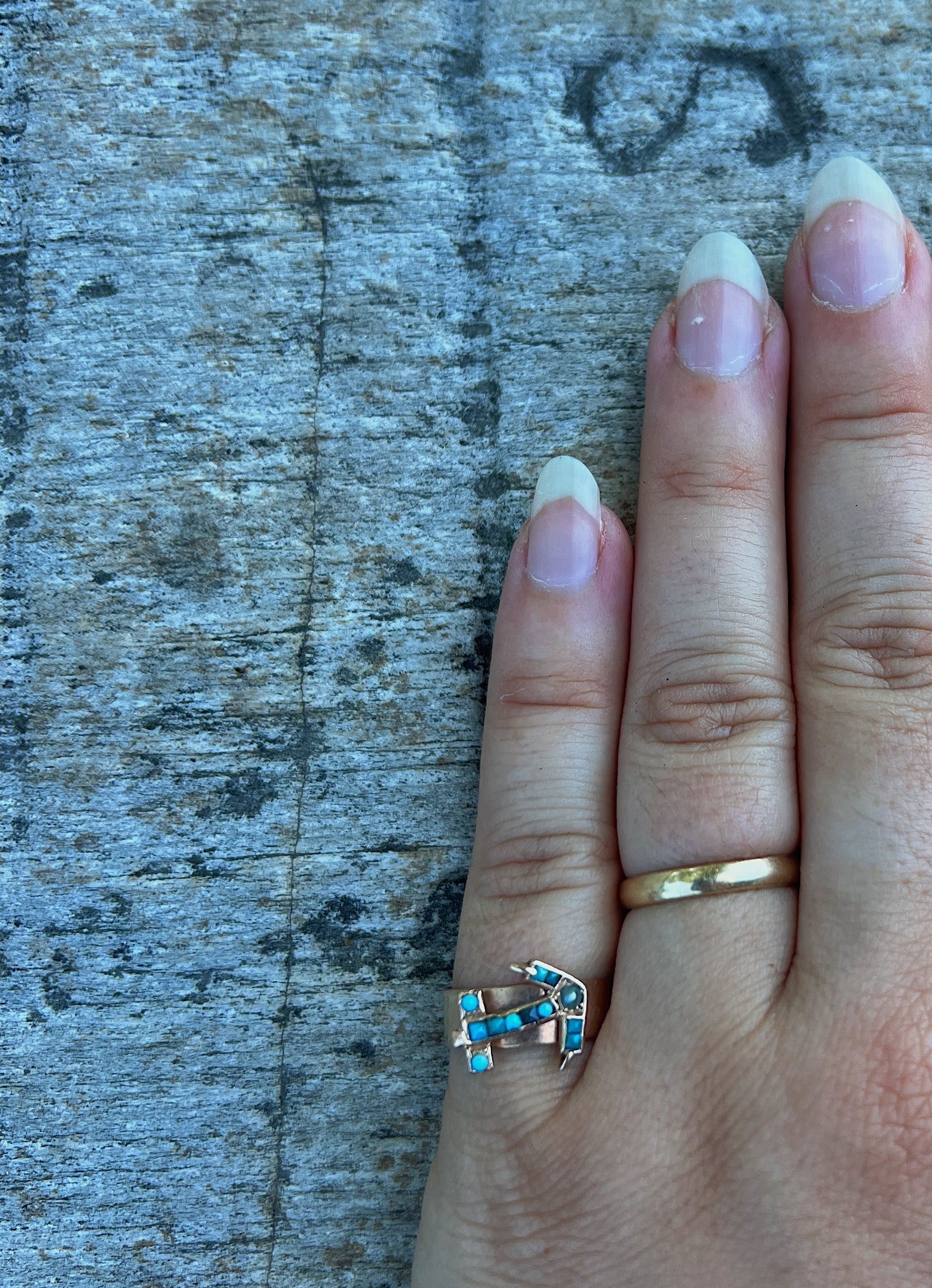 1800s Persian 18k Turquoise & Seed Pearl Ring With Anchor