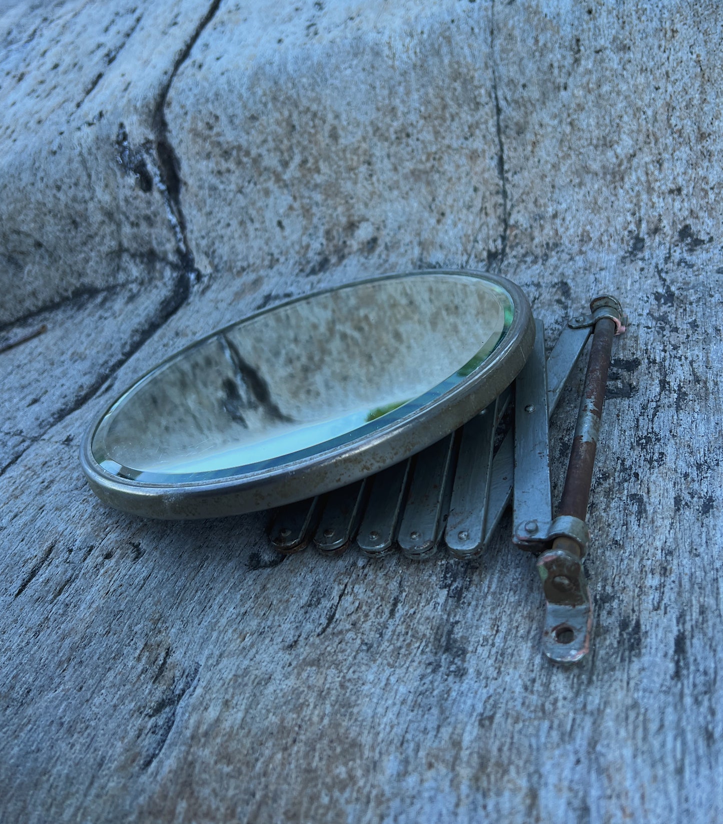1930s Beveled Accordion Mirror With Patina