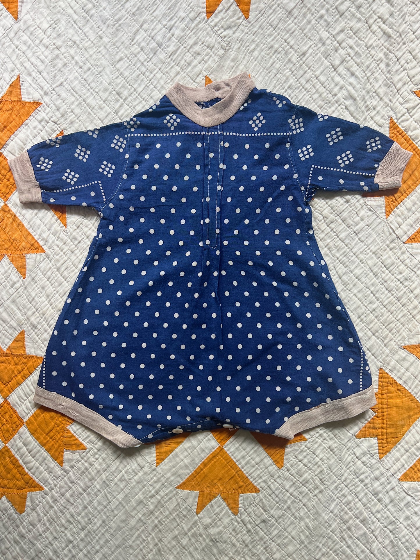 Antique Make-Do Infant Onesie Made From Indigo Bandanas