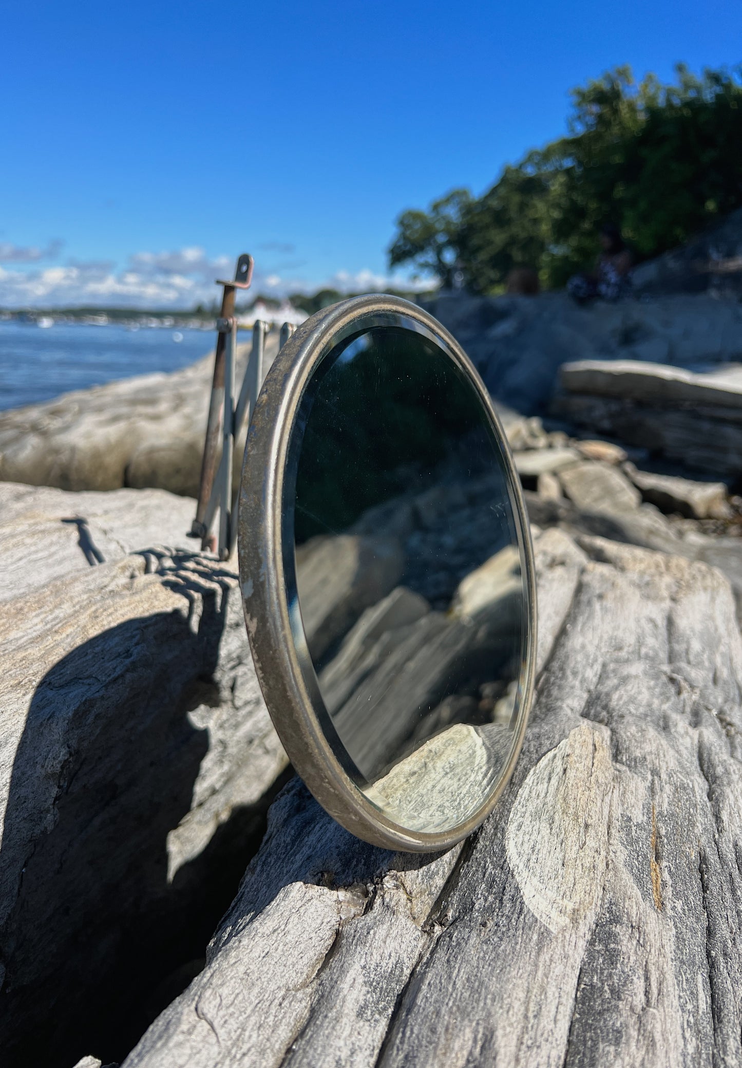 1930s Beveled Accordion Mirror With Patina