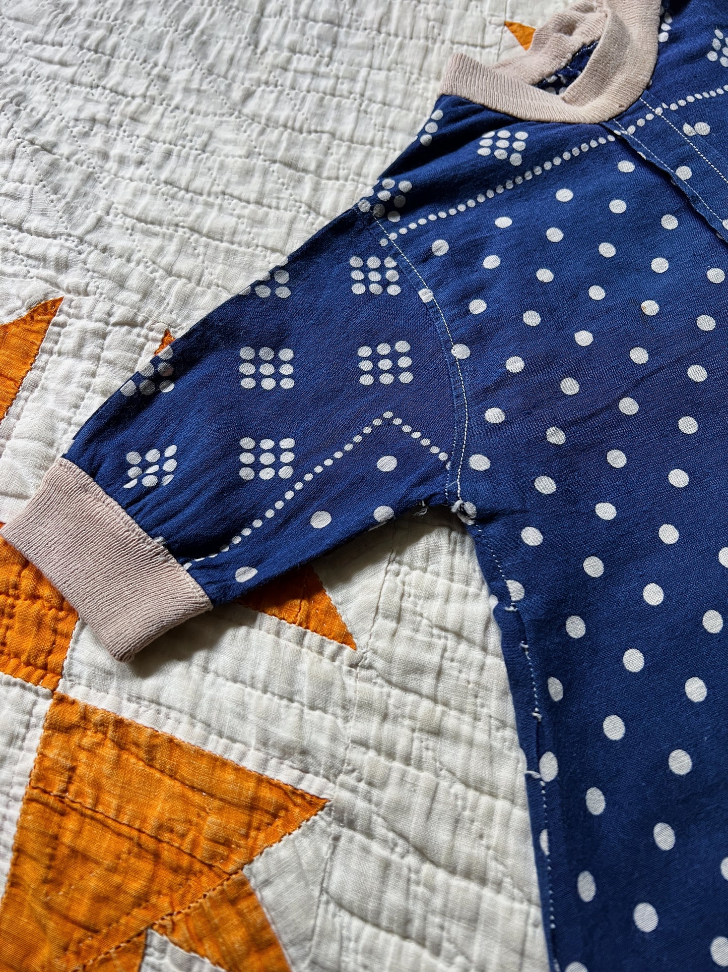 Antique Make-Do Infant Onesie Made From Indigo Bandanas