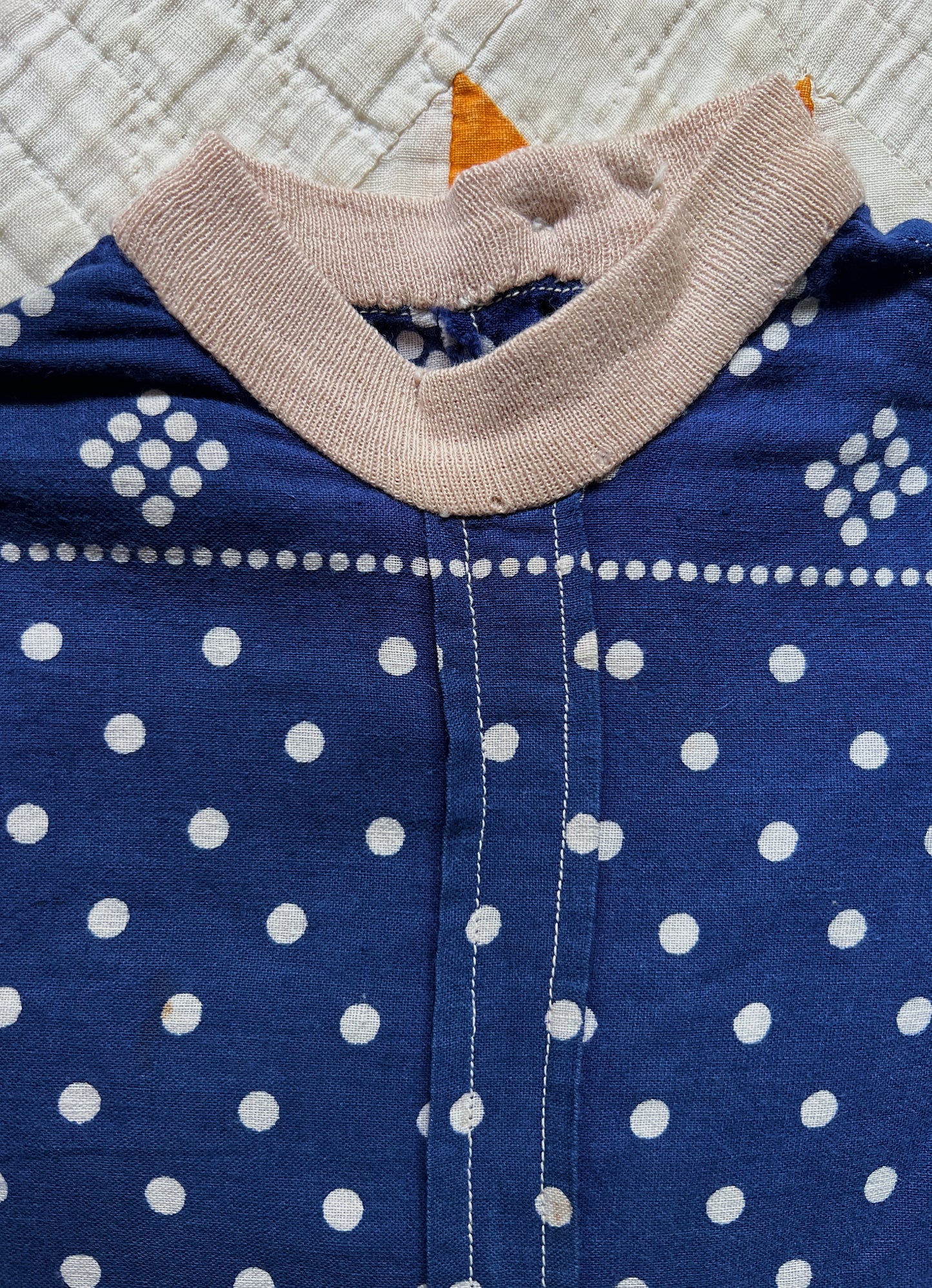 Antique Make-Do Infant Onesie Made From Indigo Bandanas