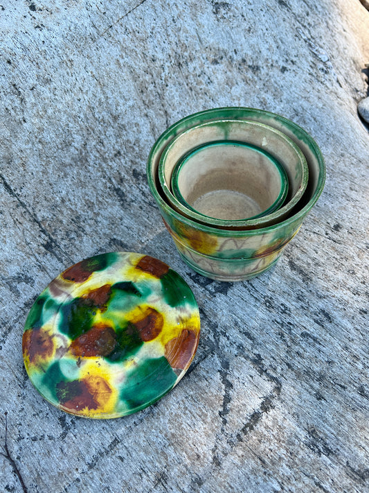 1930s Whieldon Majolica Nesting Cups, Made In Japan