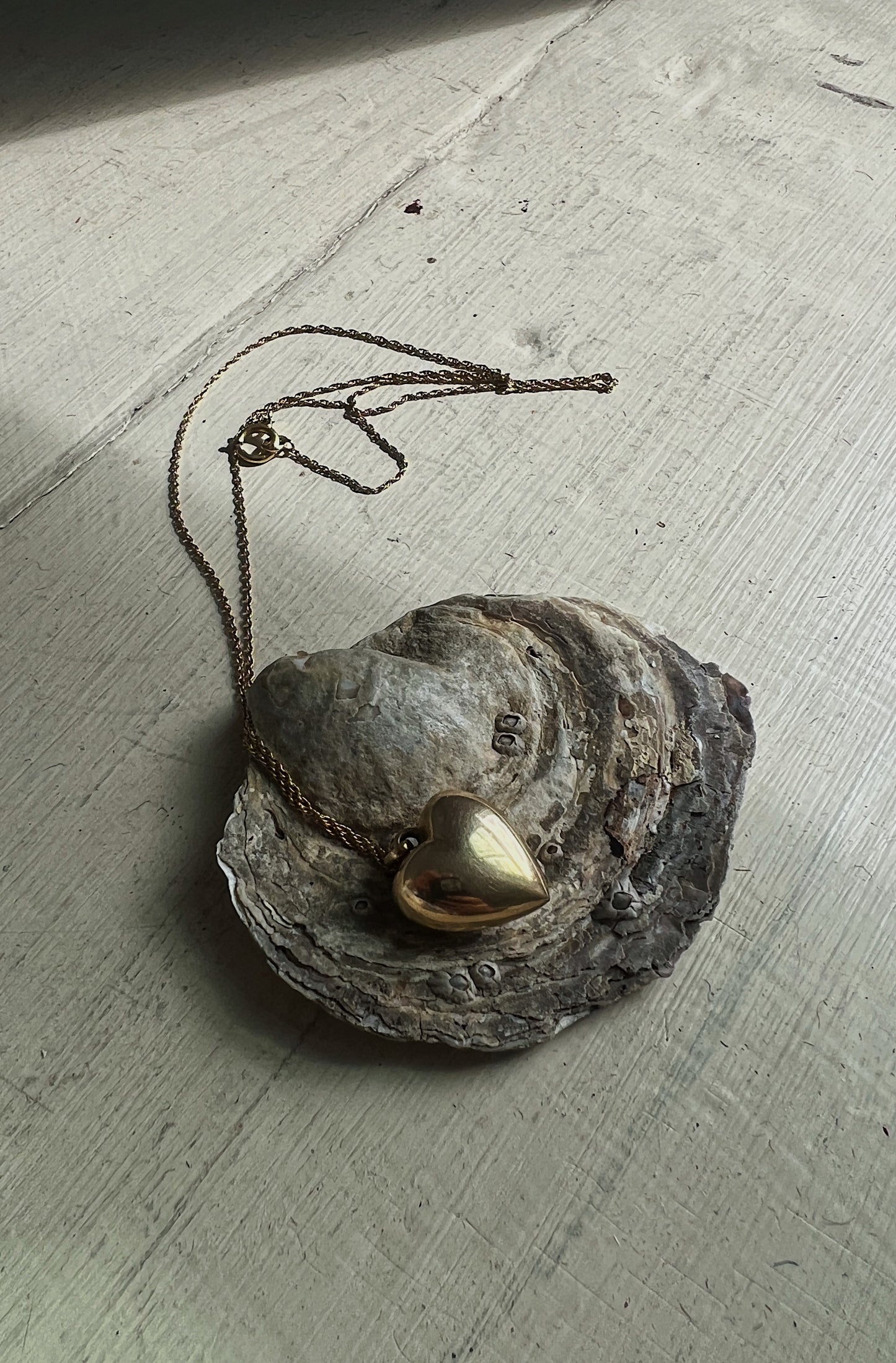 Edwardian Era 14k Gold Puffed Heart Pendant on 14k Gold Chain, Stamped B.A.B