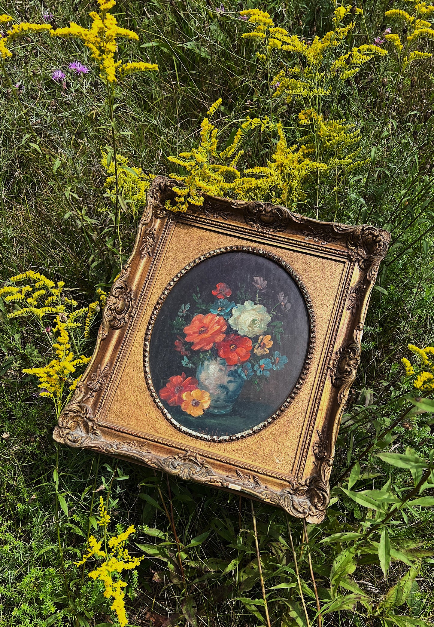 Victorian Era Floral Still Life Oil Painting In Custom Gilt Frame