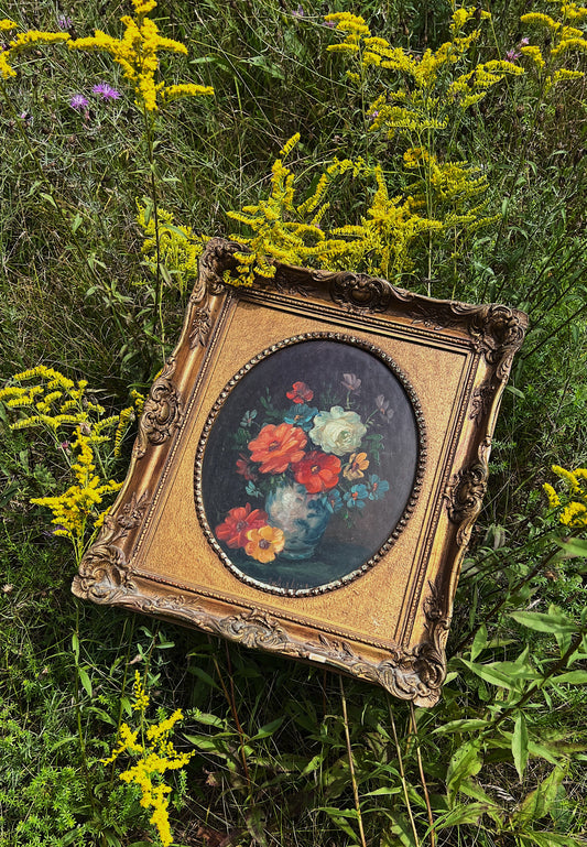 Victorian Era Floral Still Life Oil Painting In Custom Gilt Frame