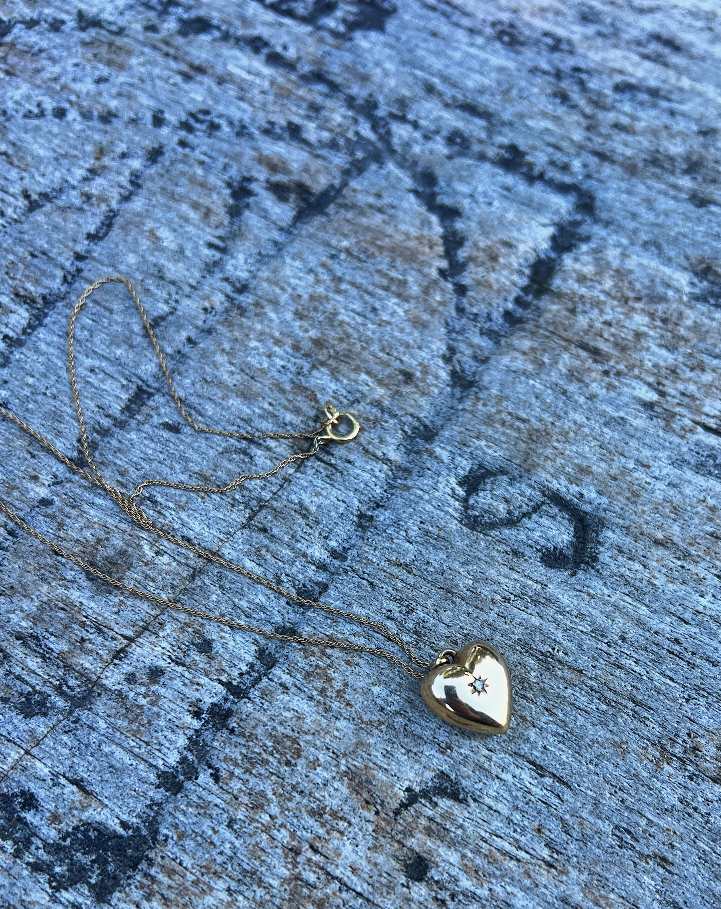 Edwardian Era 14k Gold Puffed Heart Pendant on 14k Gold Chain, Stamped B.A.B