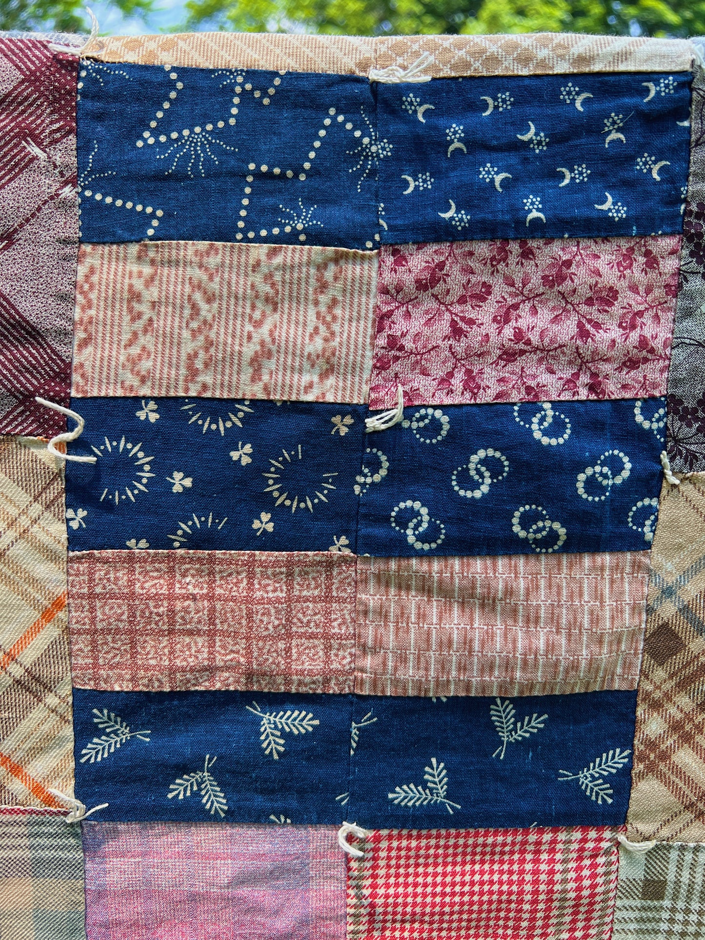 Antique Lightweight Hand-Tied Quilt With Lots Of Indigo Calico