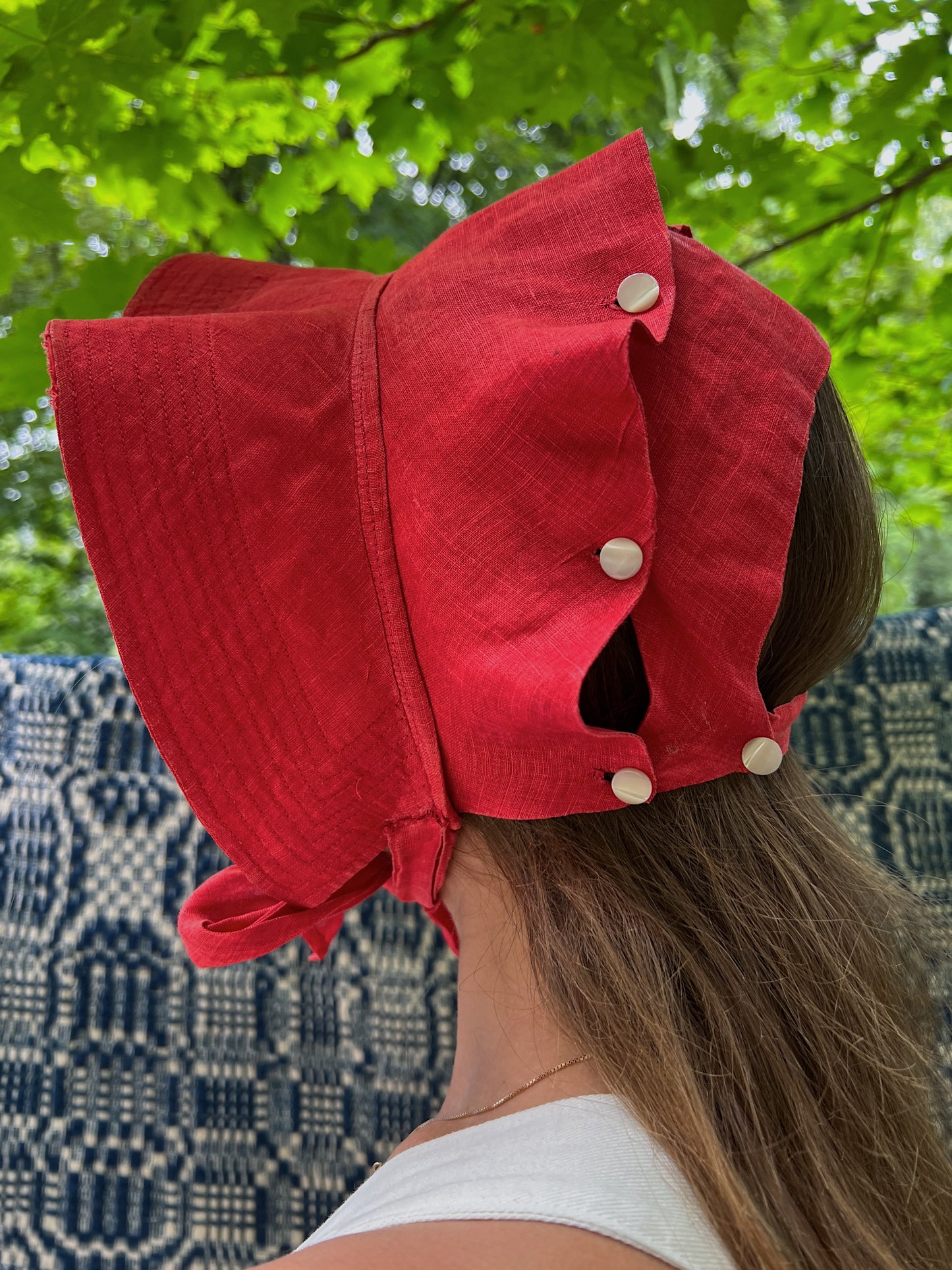1930s Linen Cherry Red Bonnet