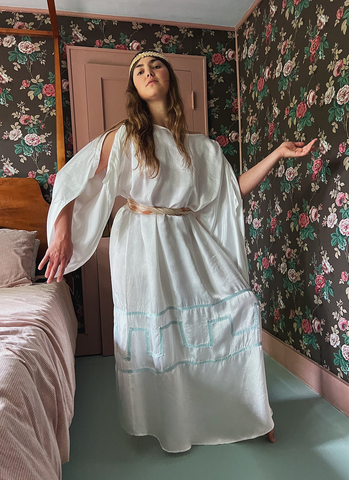Ethereal 1930s Rayon Silk Grecian Full Length Dress