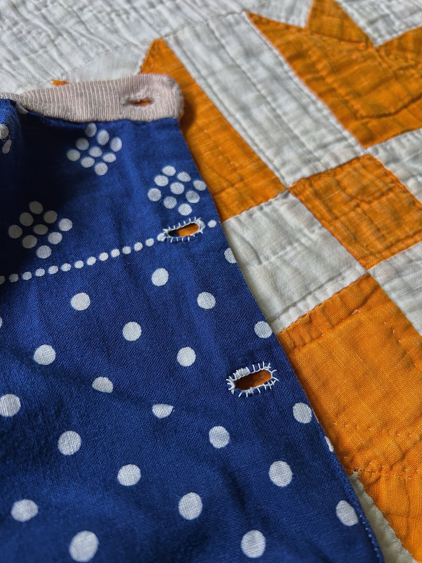 Antique Make-Do Infant Onesie Made From Indigo Bandanas