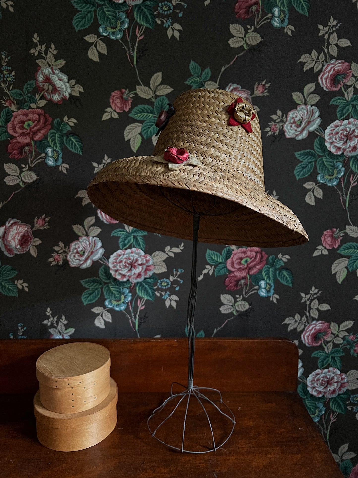 Antique Straw Hat With Felt Star Details