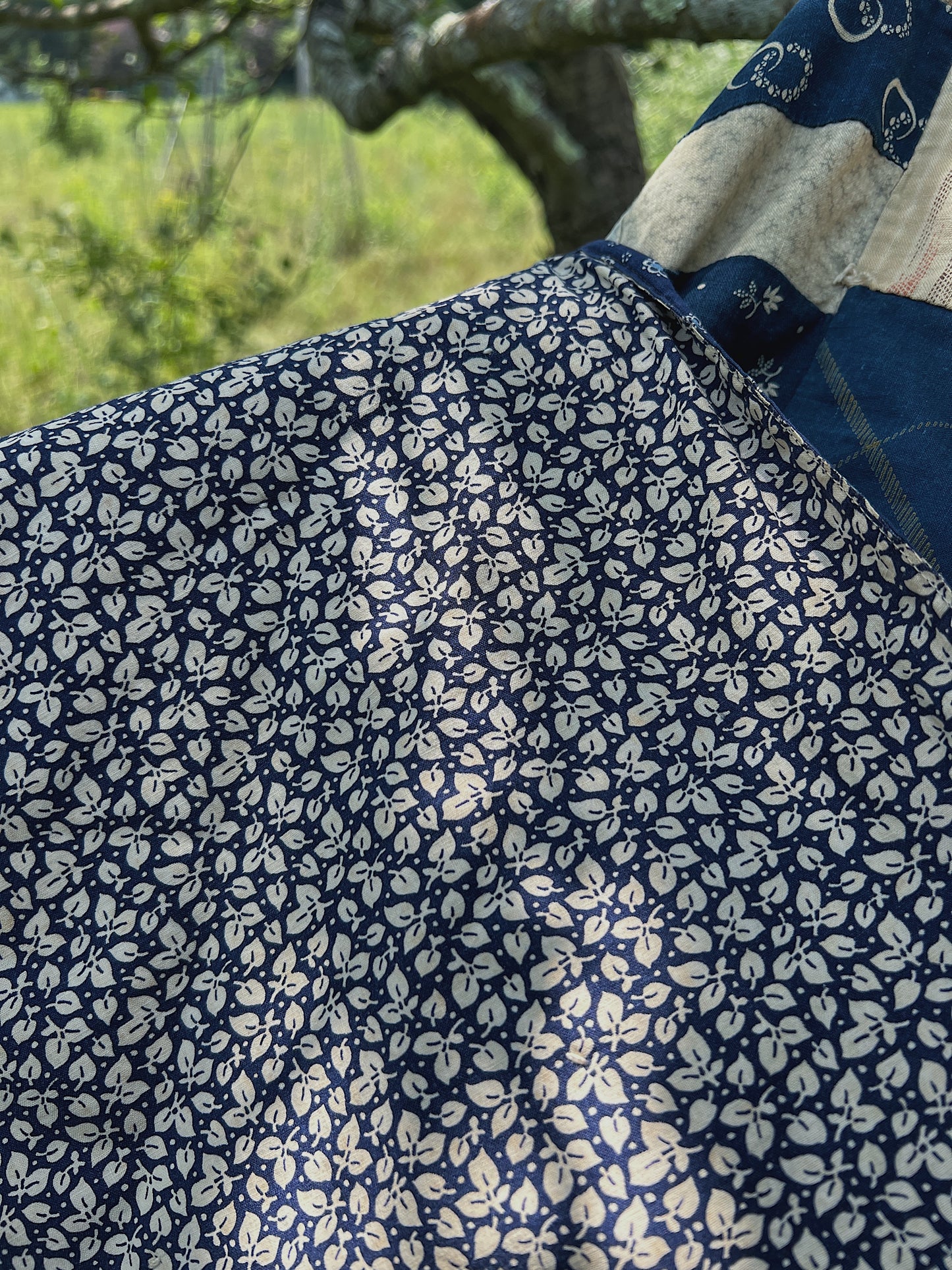 Antique Lightweight Hand-Tied Quilt With Lots Of Indigo Calico
