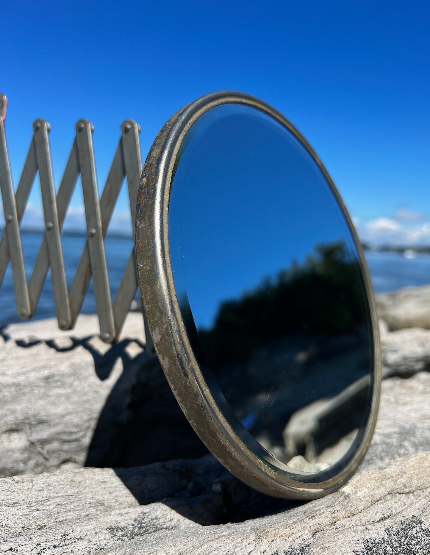 1930s Beveled Accordion Mirror With Patina