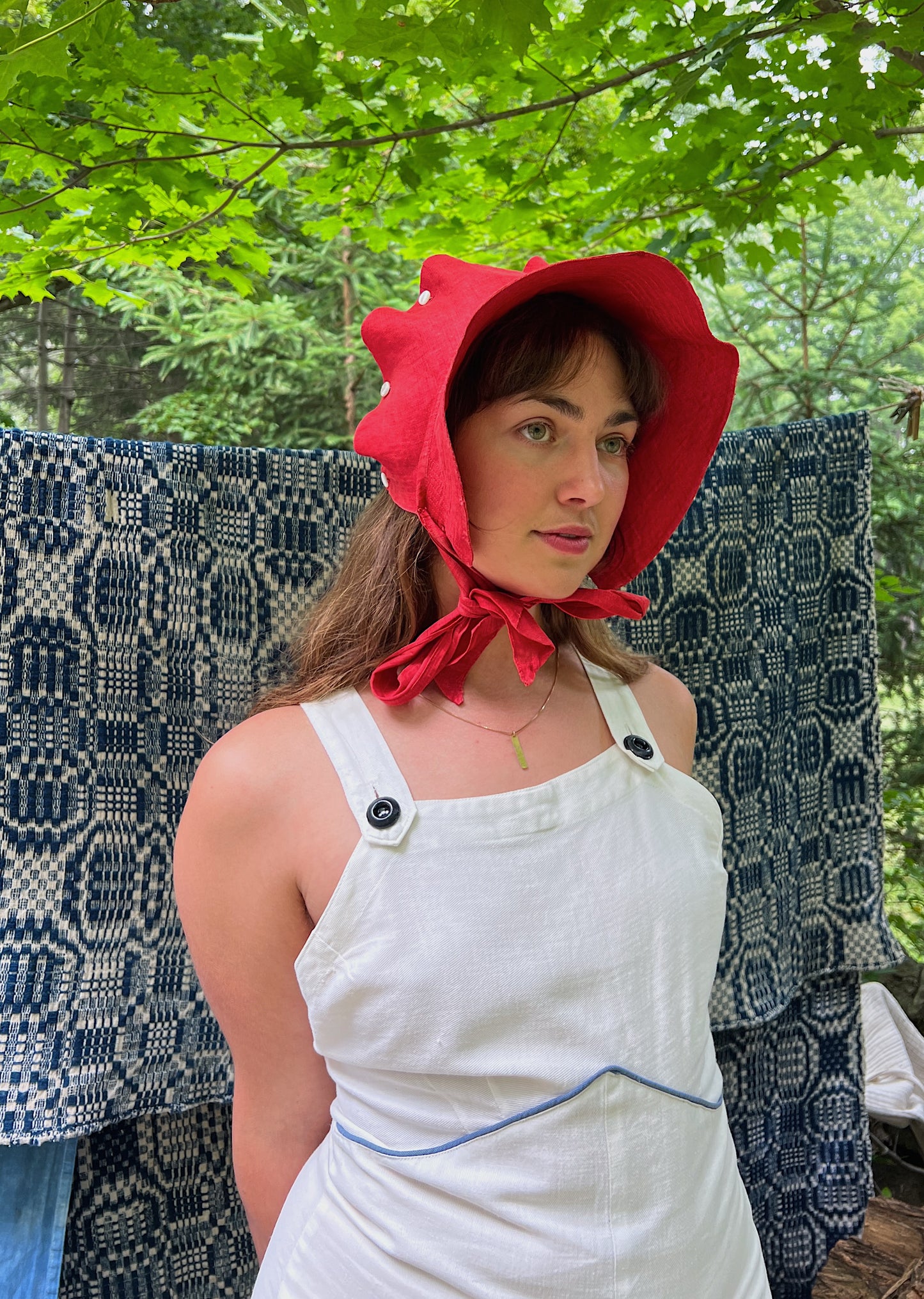 1930s Linen Cherry Red Bonnet
