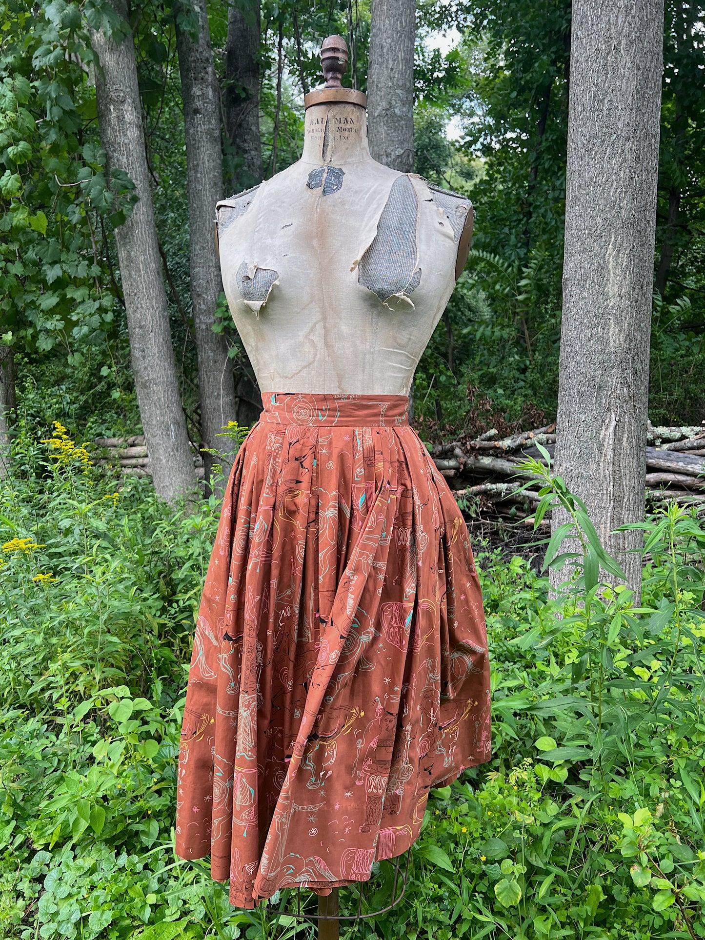 1953 Vincent Malta Associated American Artists Printed Cotton Skirt ‘Iliad’