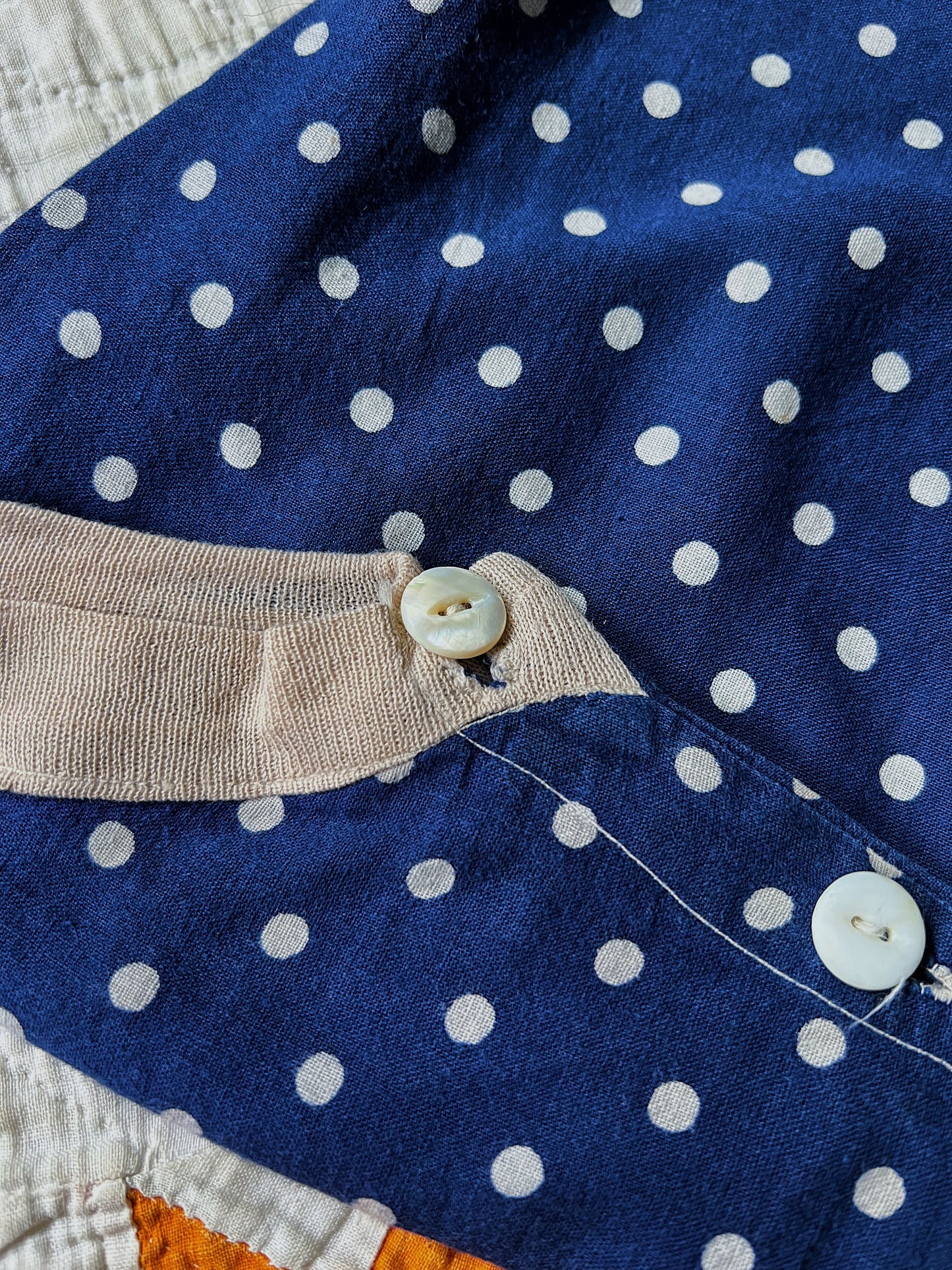 Antique Make-Do Infant Onesie Made From Indigo Bandanas