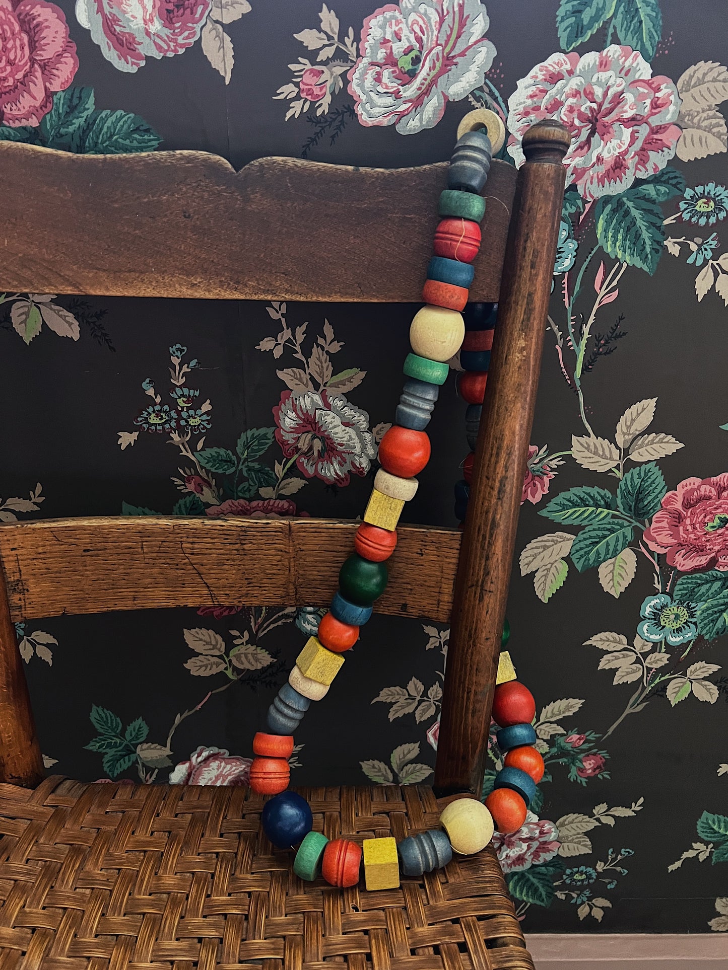 1940s String Of Wooden Beads On Twine