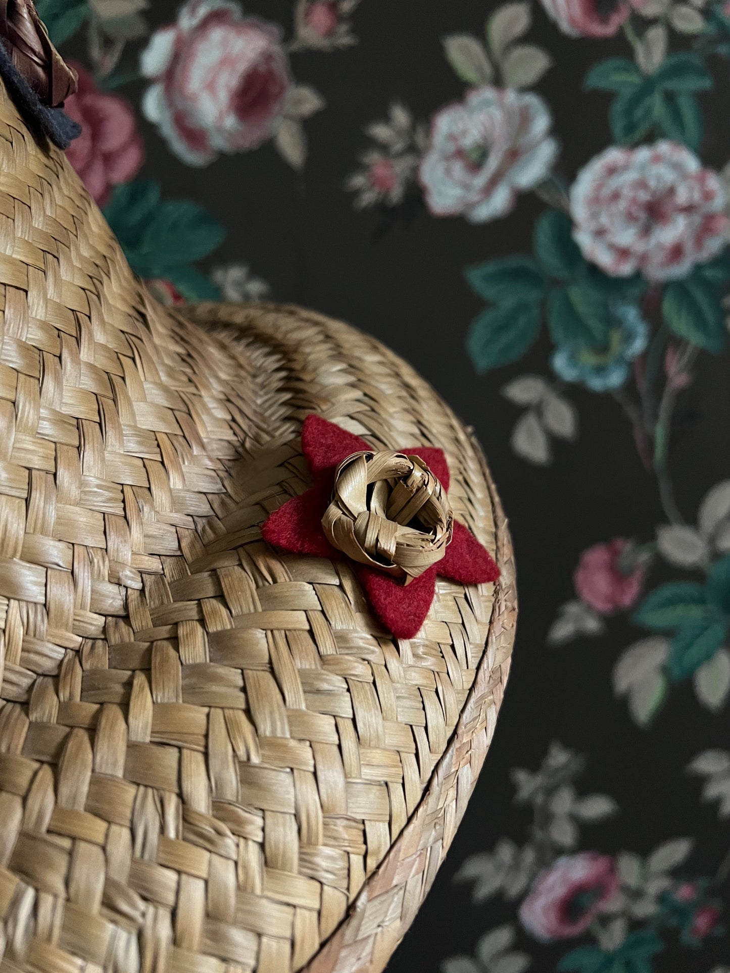Antique Straw Hat With Felt Star Details
