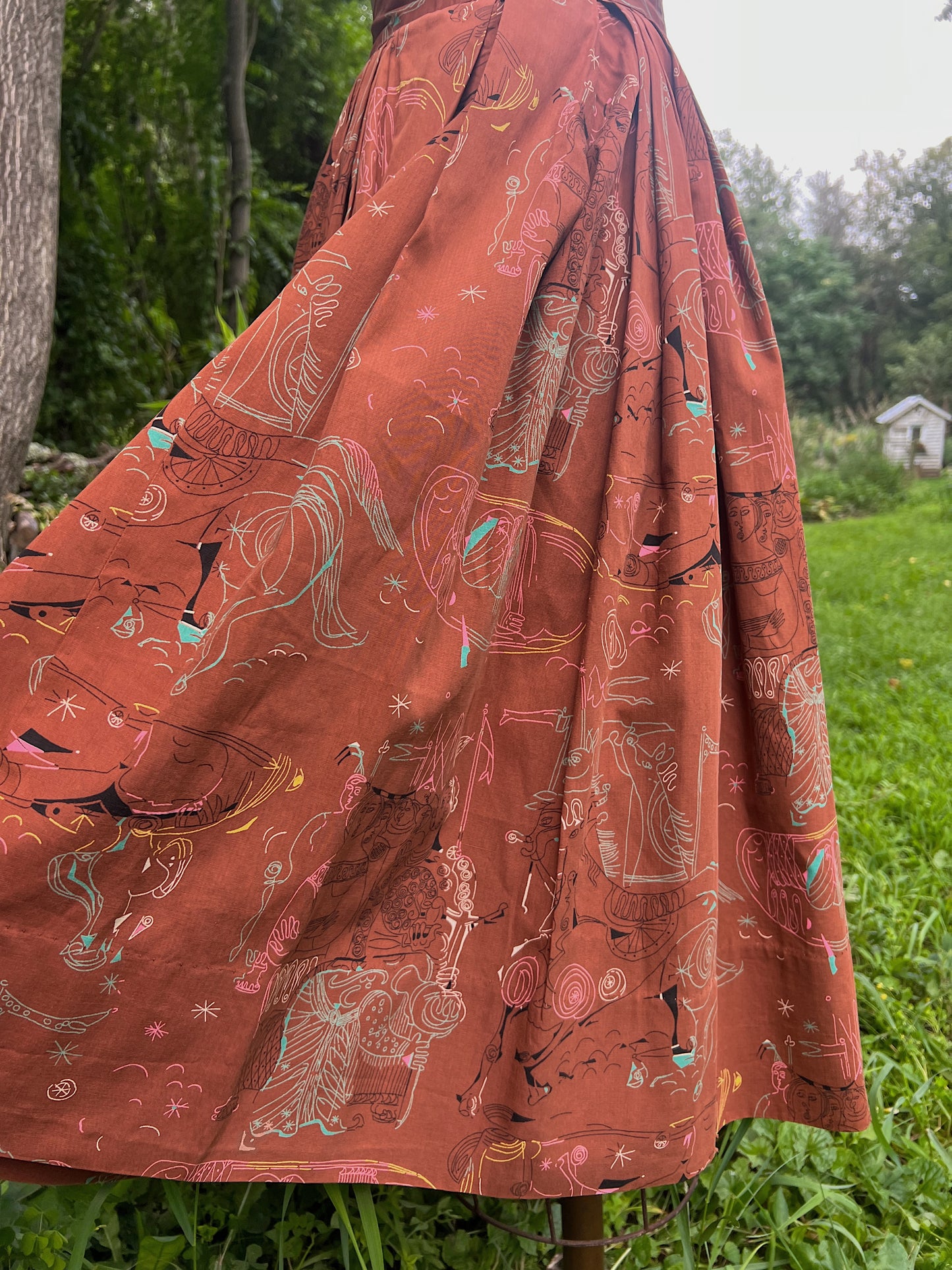 1953 Vincent Malta Associated American Artists Printed Cotton Skirt ‘Iliad’