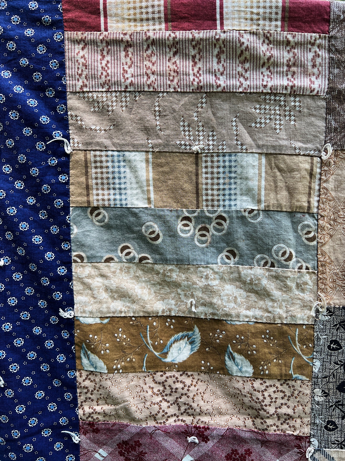 Antique Lightweight Hand-Tied Quilt With Lots Of Indigo Calico
